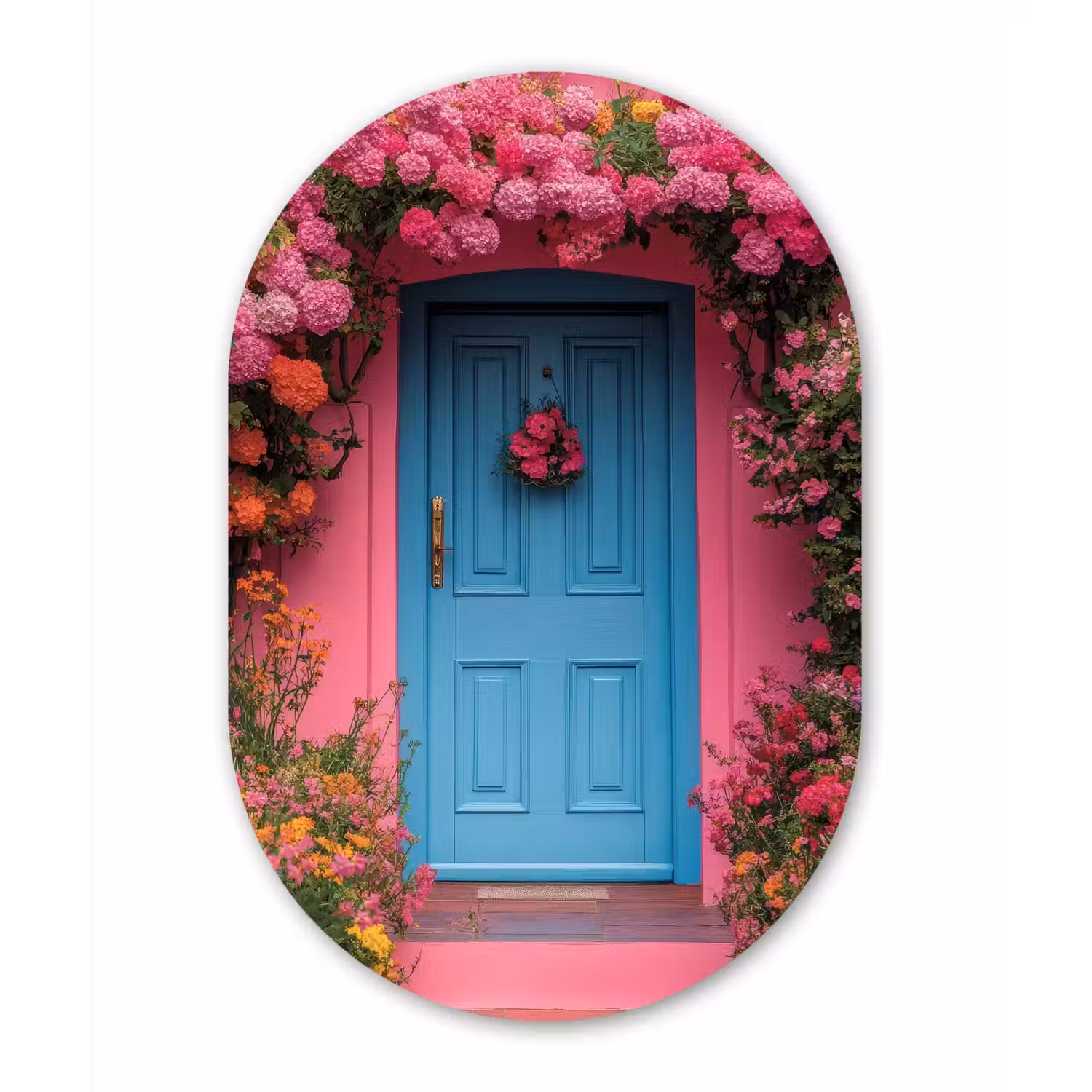 Bloemen - Deur - Roze Wandcirkel Ovaal Glas middel -3d