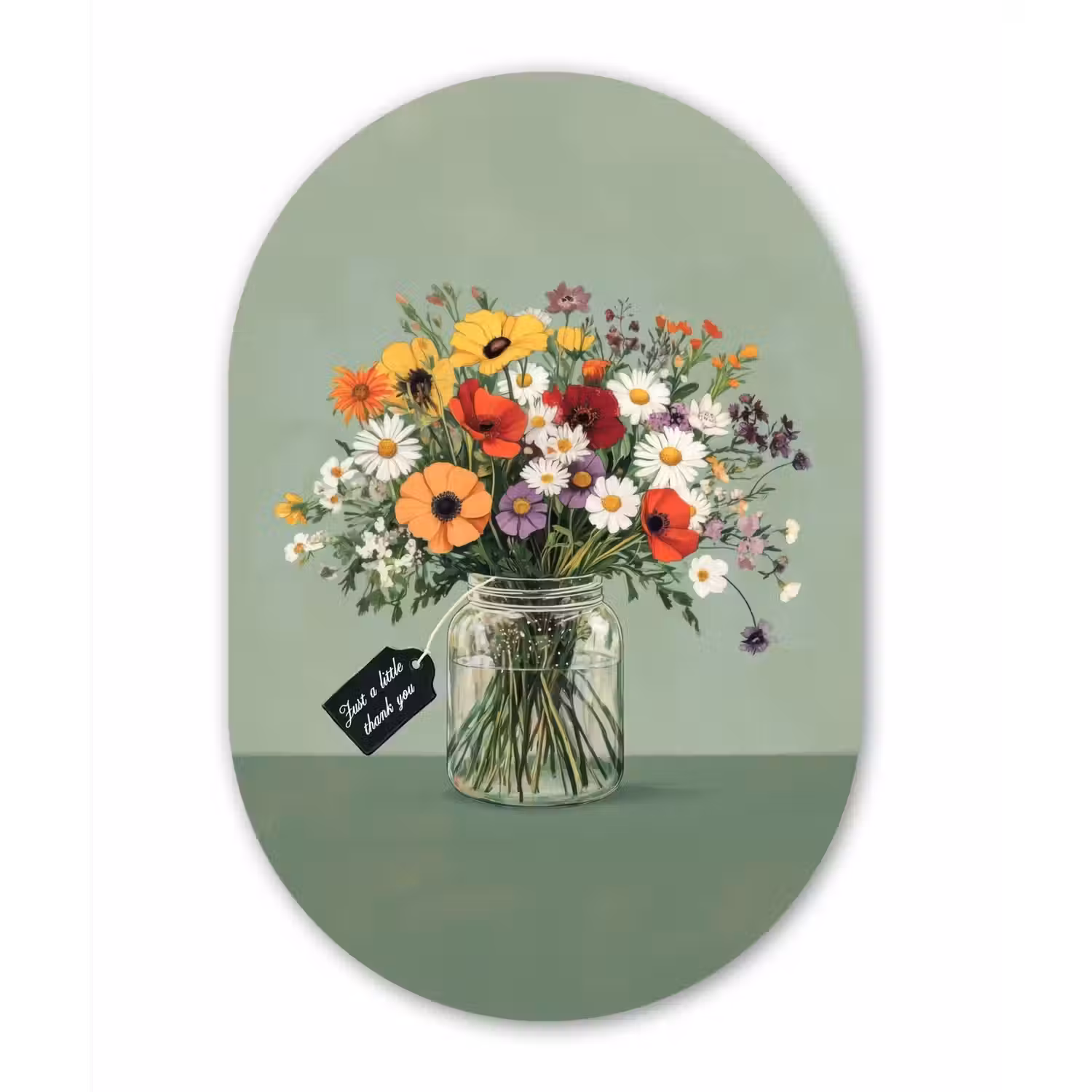 Bloemen - Vaas - Kaartje Wandcirkel Ovaal Glas middel -3d