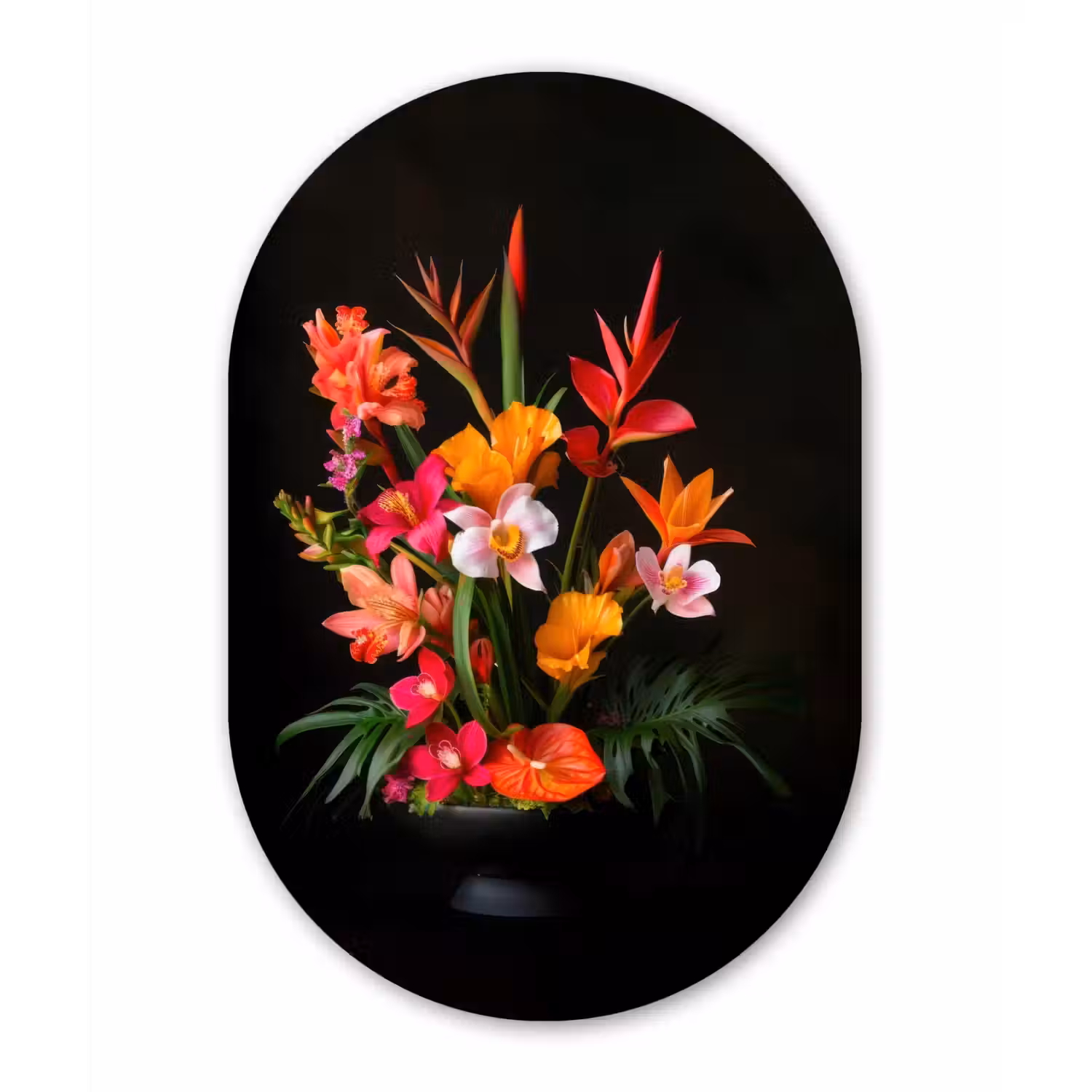 Boeket - Bloemen - Exotisch Wandcirkel Ovaal Glas middel -3d