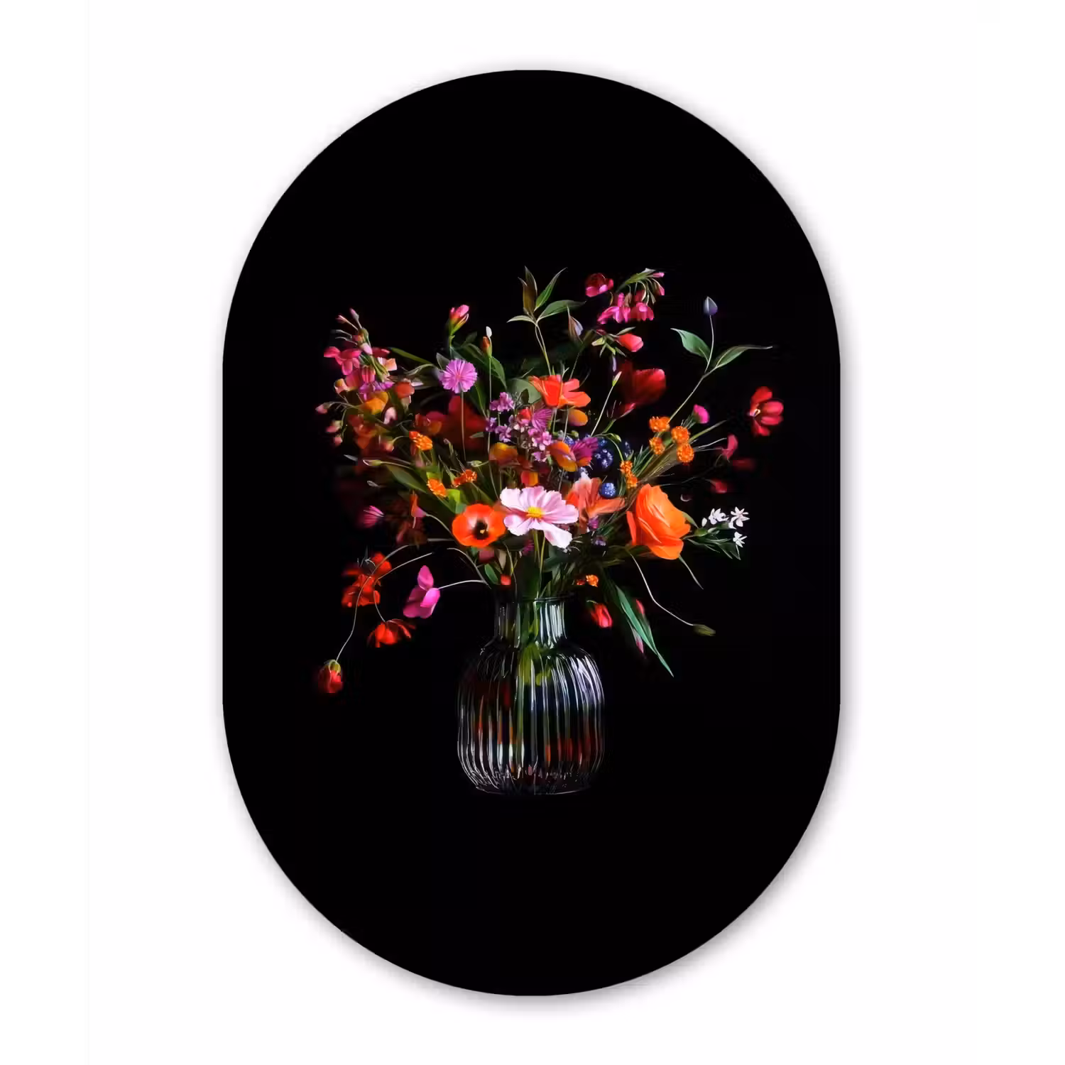 Boeket - Veldbloemen - Vaas Wandcirkel Ovaal Glas middel -3d