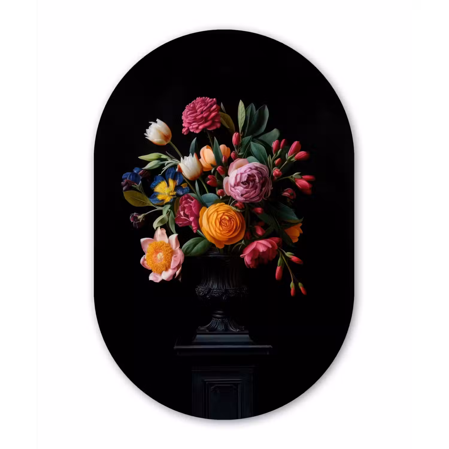 Boeket - Romantisch - Kleurrijk Wandcirkel Ovaal Glas middel -3d
