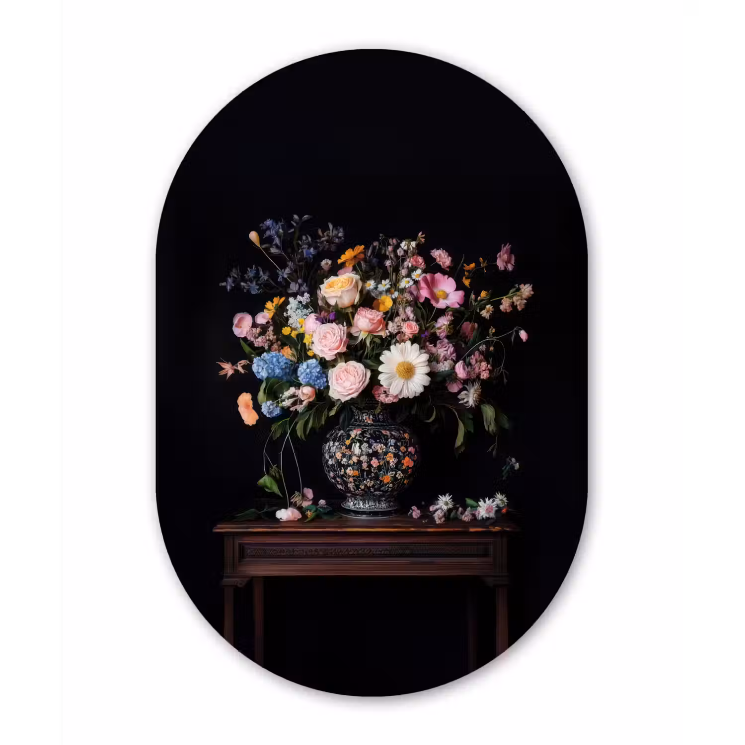 Bloemenvaas - Hout - Bloemen - Boeket Wandcirkel Ovaal Glas middel -3d