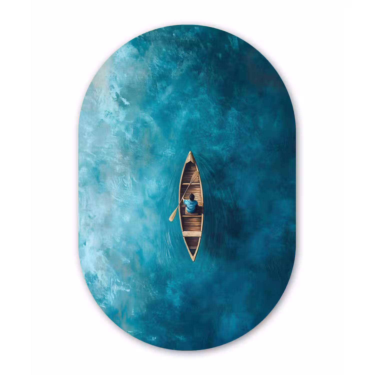 Bootje - Water - Blauw Wandcirkel Ovaal Glas middel -3d