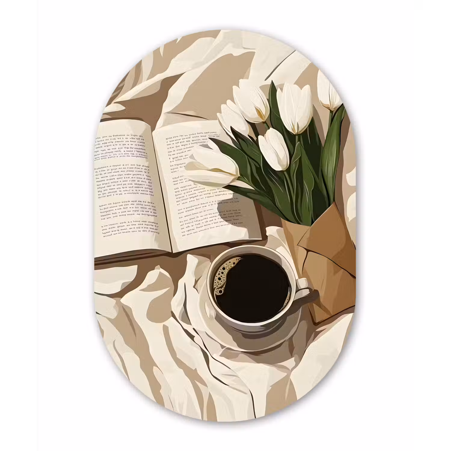 Boek - Illustratie - Tulpen - Koffie Wandcirkel Ovaal Glas middel -3d