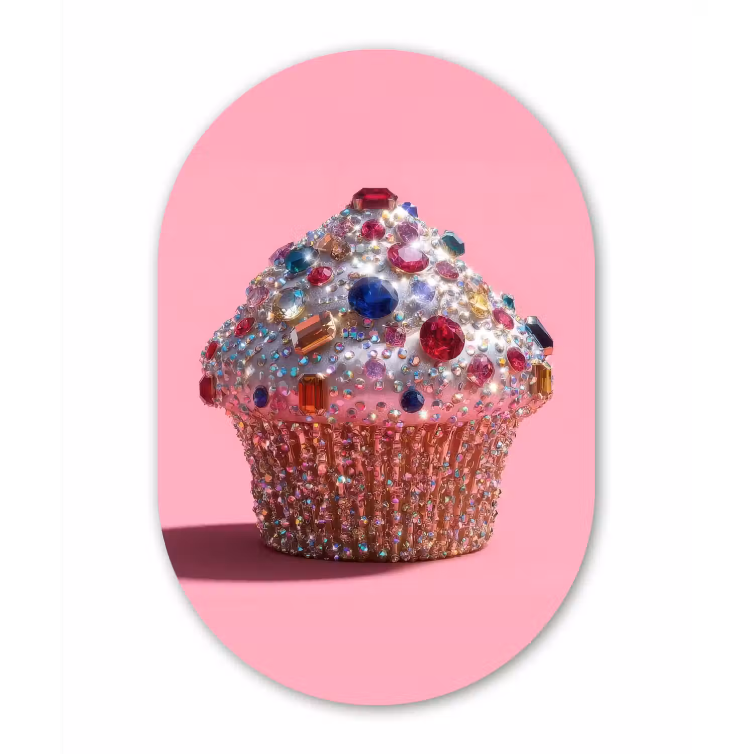 Cupcake - Kleurrijk - Edelstenen Wandcirkel Ovaal Glas middel -3d
