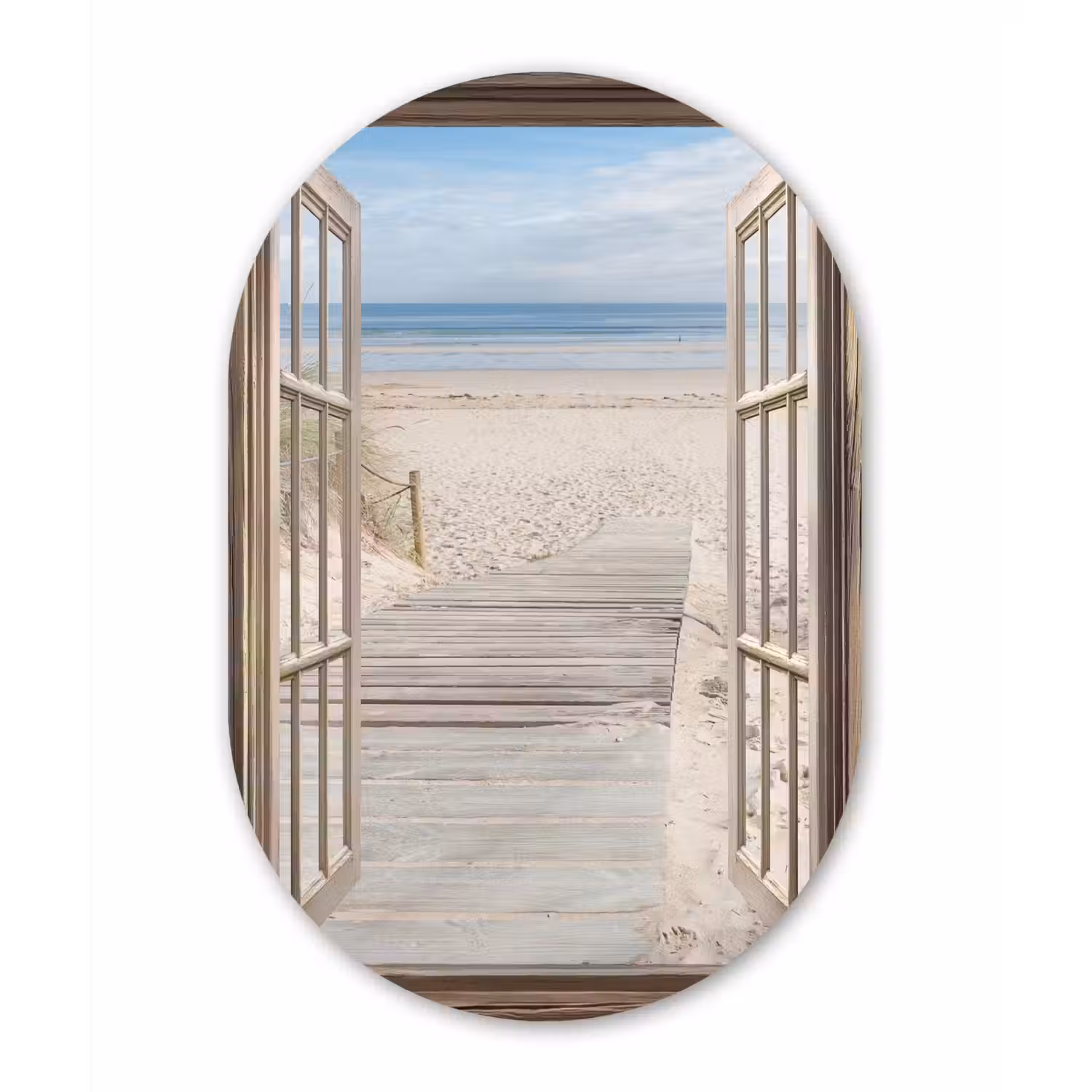 Doorkijk - Strand - Duinen - Pad - Landschap Wandcirkel Ovaal Glas middel -3d
