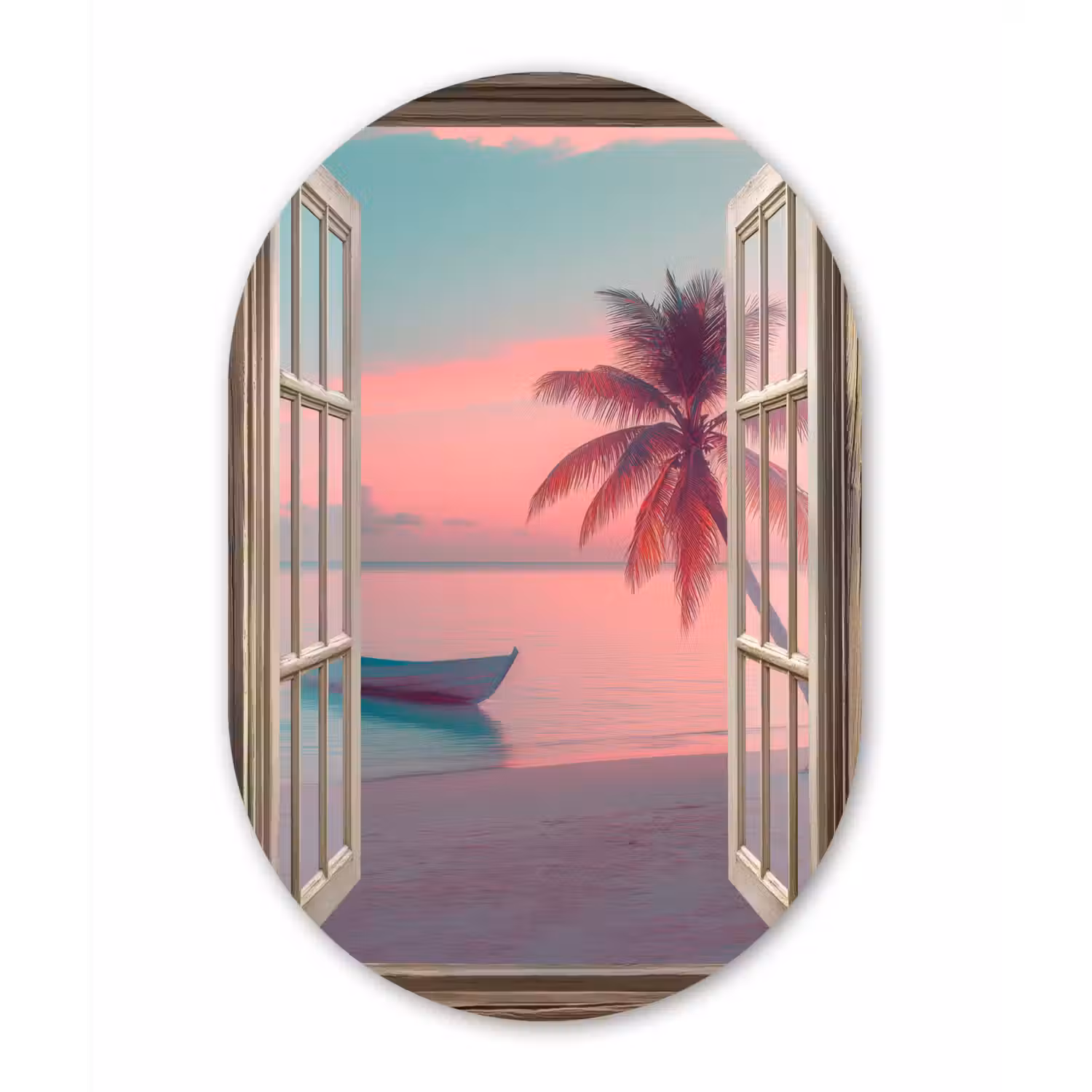 Doorkijk - Strand - Palmboom - Tropisch Wandcirkel Ovaal Glas middel -3d