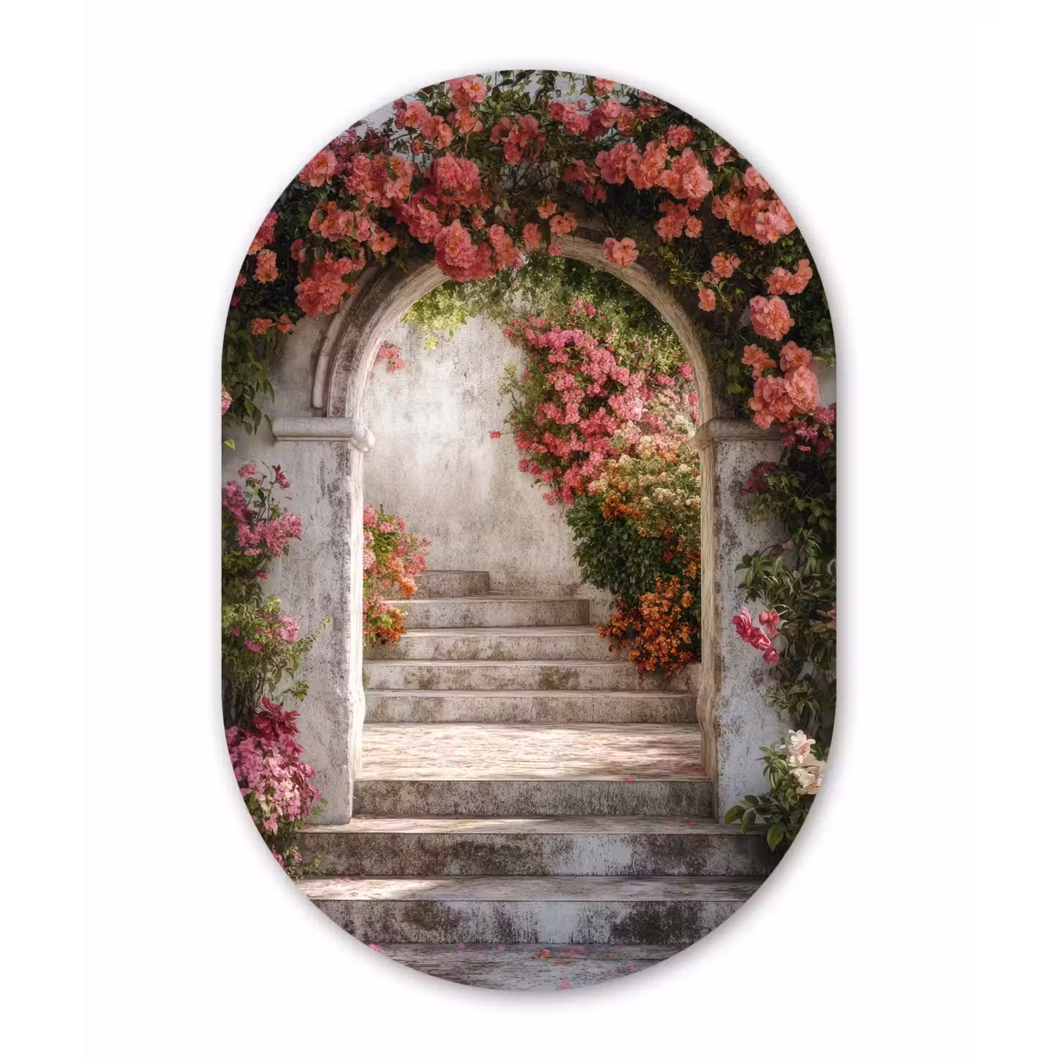 Doorkijk - Rozen - Vintage - Poort Wandcirkel Ovaal Glas middel -3d