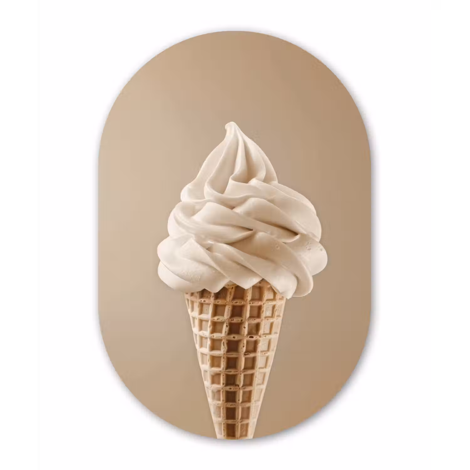 IJs - Softijs - Romig - Hoorntje - Beige Wandcirkel Ovaal Glas middel -3d