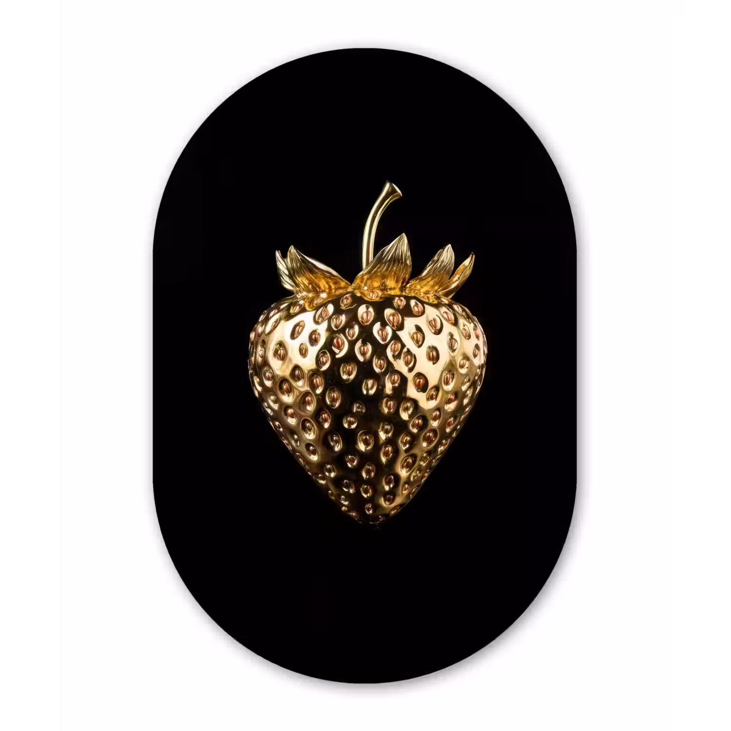 Aardbei - Goud - Zwart - Chrome Wandcirkel Ovaal Glas middel -3d