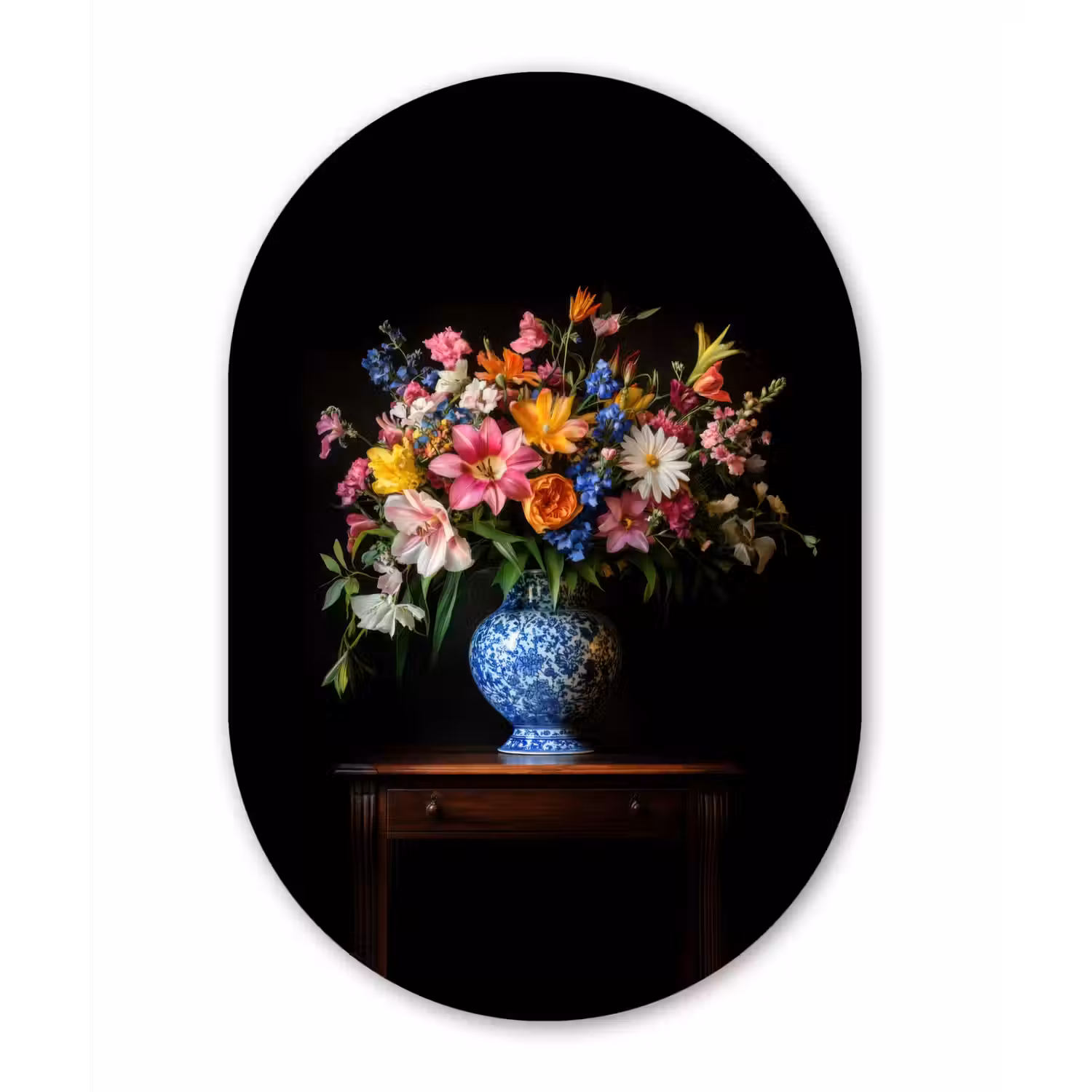 Kleur - Vaas - Bloemen - Boeket Wandcirkel Ovaal Glas middel -3d