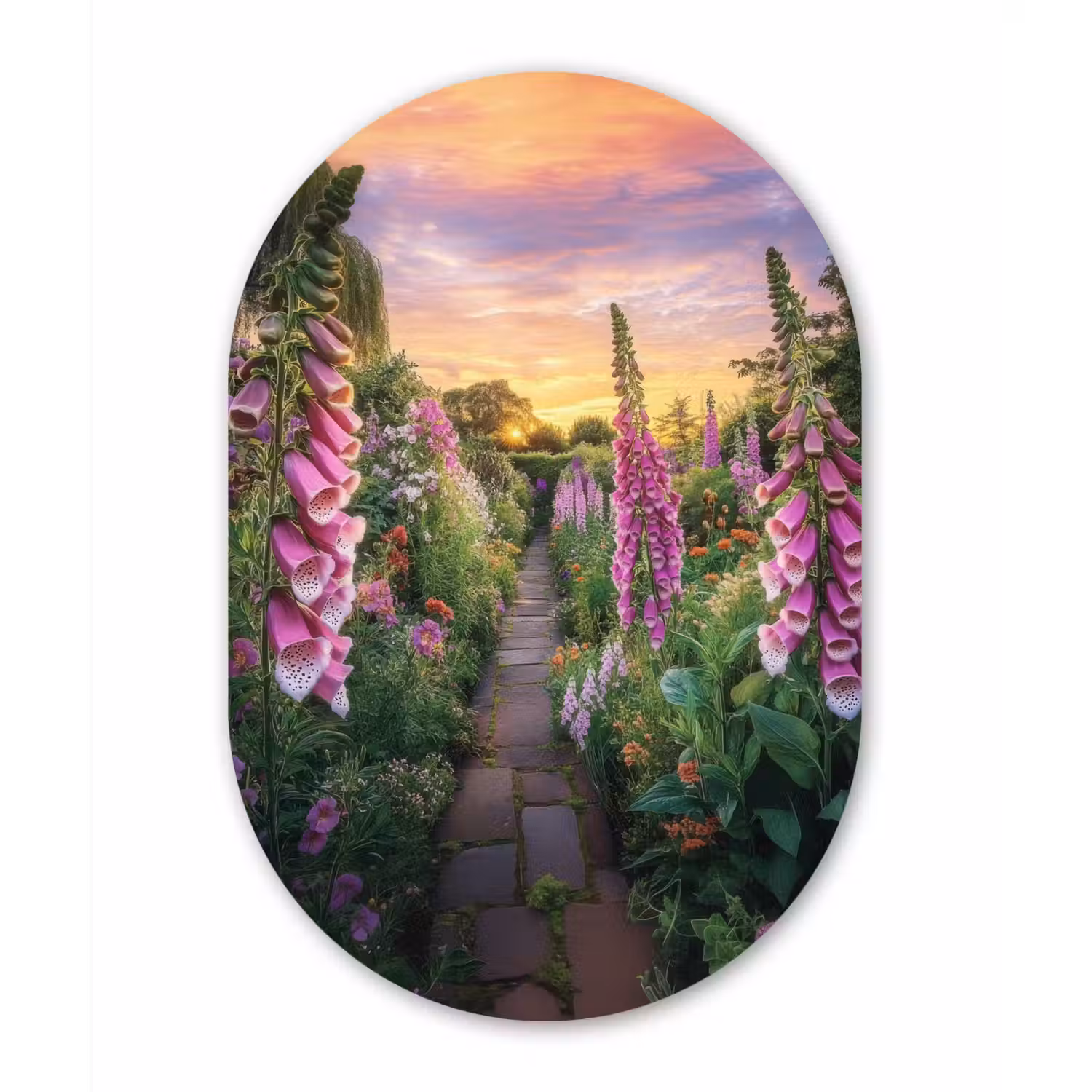 Vingerhoedskruid - Bloemen - Tuin Wandcirkel Ovaal Glas middel -3d