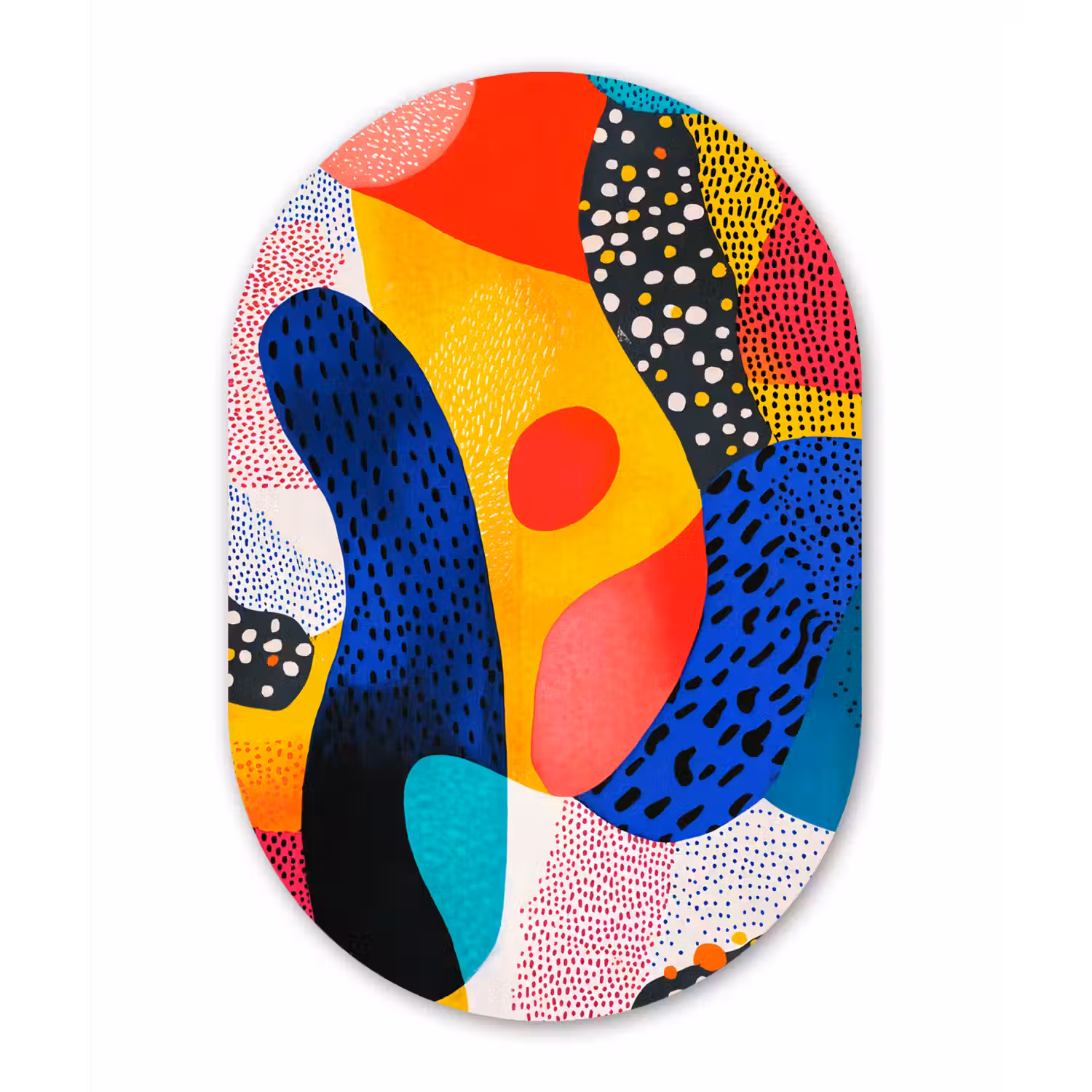 Vormen - Abstract - Stippels - Blauw Wandcirkel Ovaal Glas middel -3d
