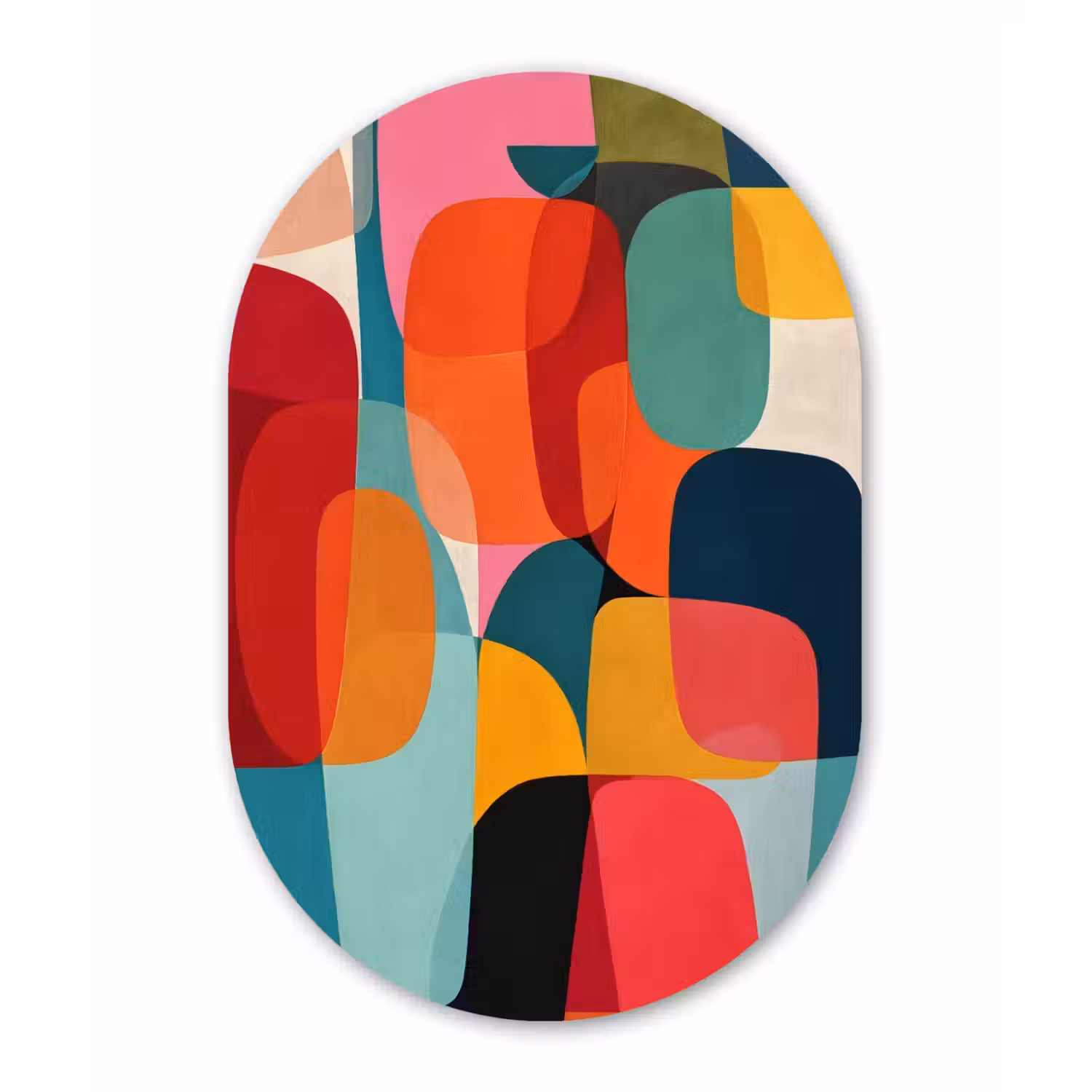 Vormen - Kleurrijk - Abstract - Vlakken Wandcirkel Ovaal Glas middel -3d