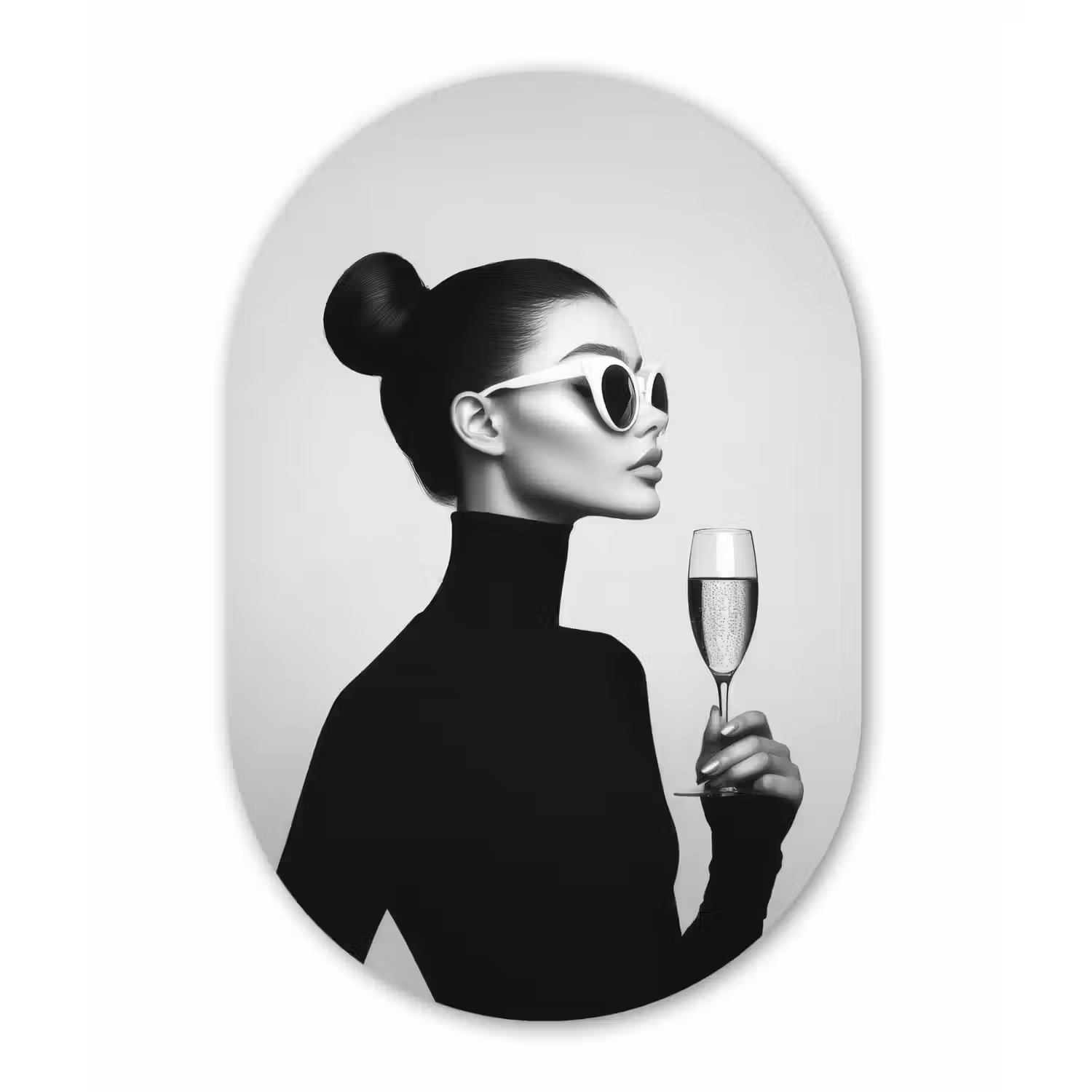 Vrouw - Champagne - Modern Wandcirkel Ovaal Glas middel -3d