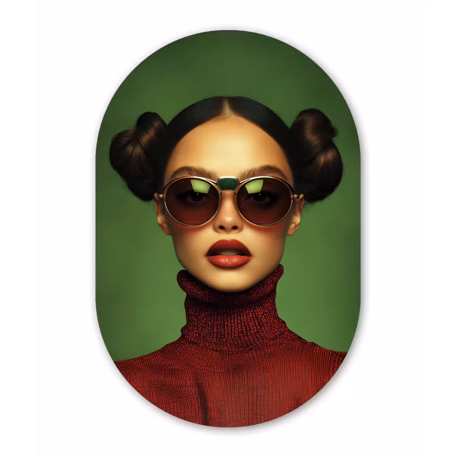 Vrouw - Groen - Bril - Aesthetic - Modern Wandcirkel Ovaal Glas middel -3d