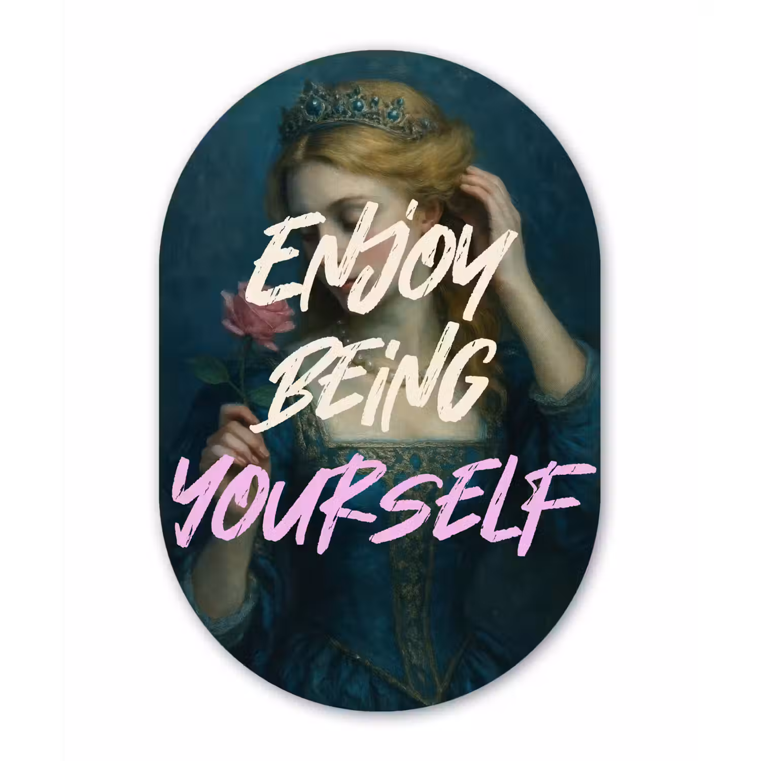Vrouw - Roos - Quote Wandcirkel Ovaal Glas middel -3d