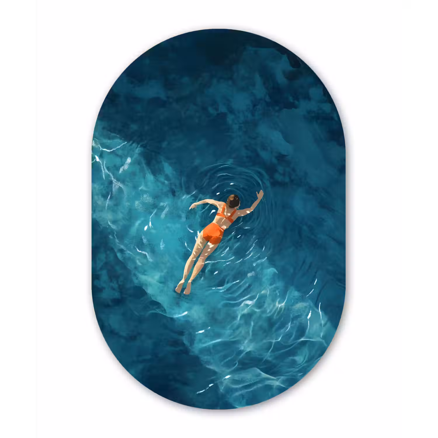 Vrouw - Water - Bikini - Oranje Wandcirkel Ovaal Glas middel -3d