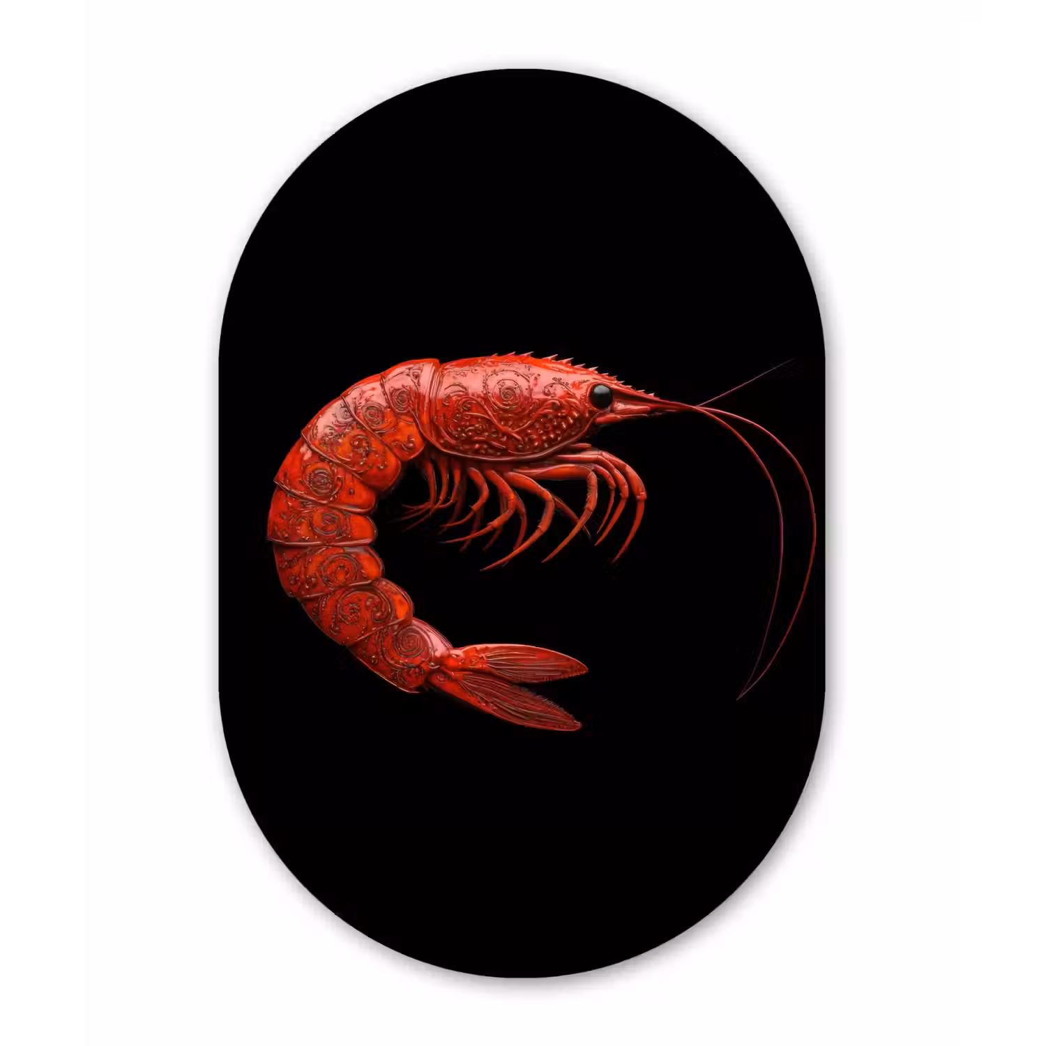 Garnaal - Rood - Dieren Wandcirkel Ovaal Glas middel -3d