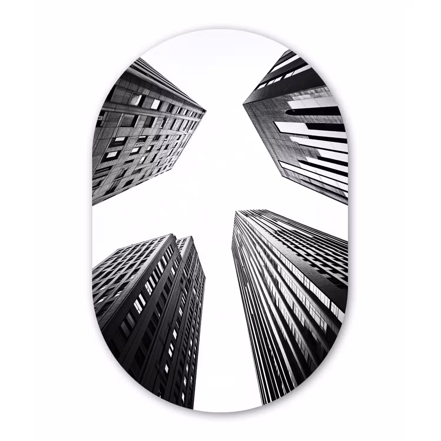 Gebouwen - Lucht - Zwart Wandcirkel Ovaal Glas middel -3d