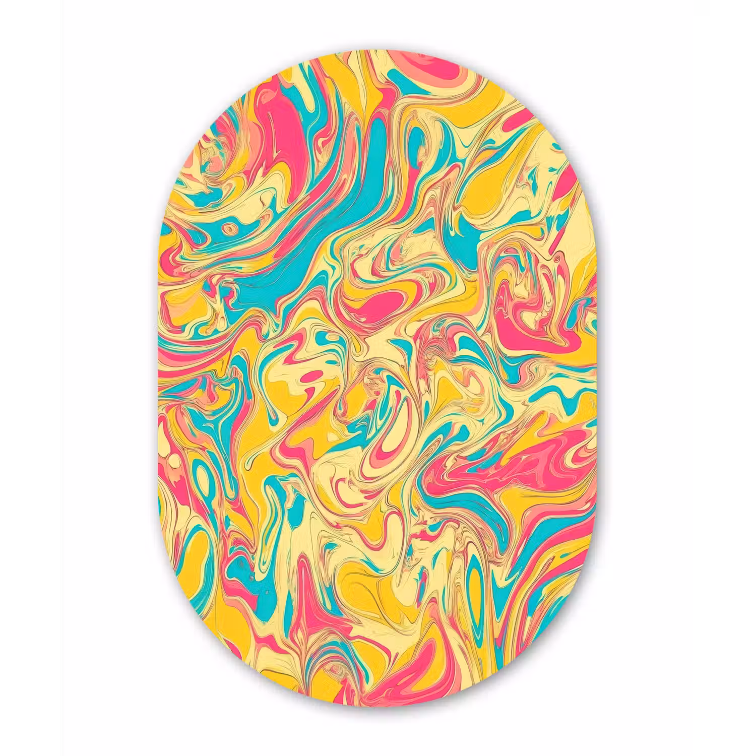 Geel - Roze - Blauw - Retro Wandcirkel Ovaal Glas middel -3d