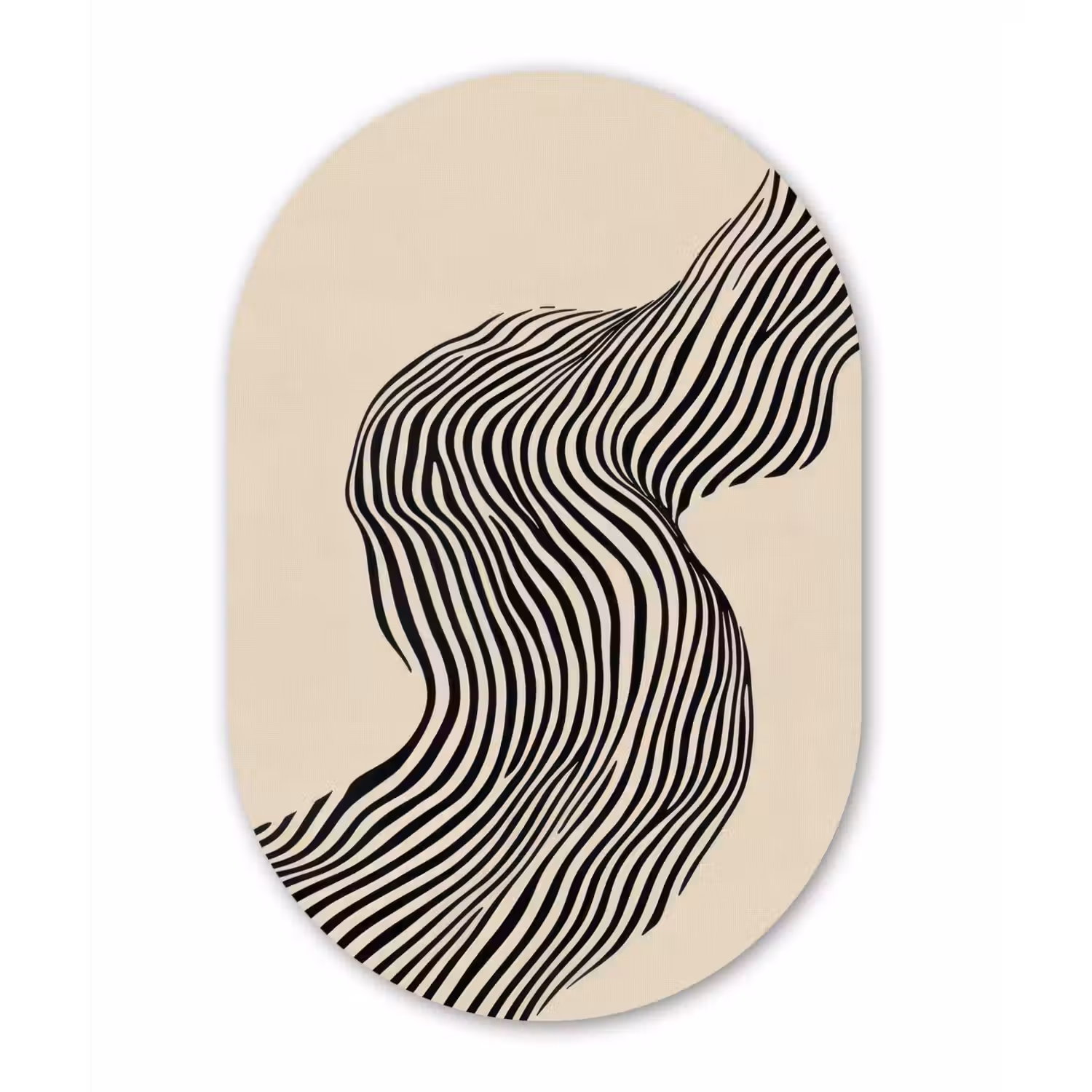 Golvend - Lijnen - Abstract - Silhouet Wandcirkel Ovaal Glas middel -3d