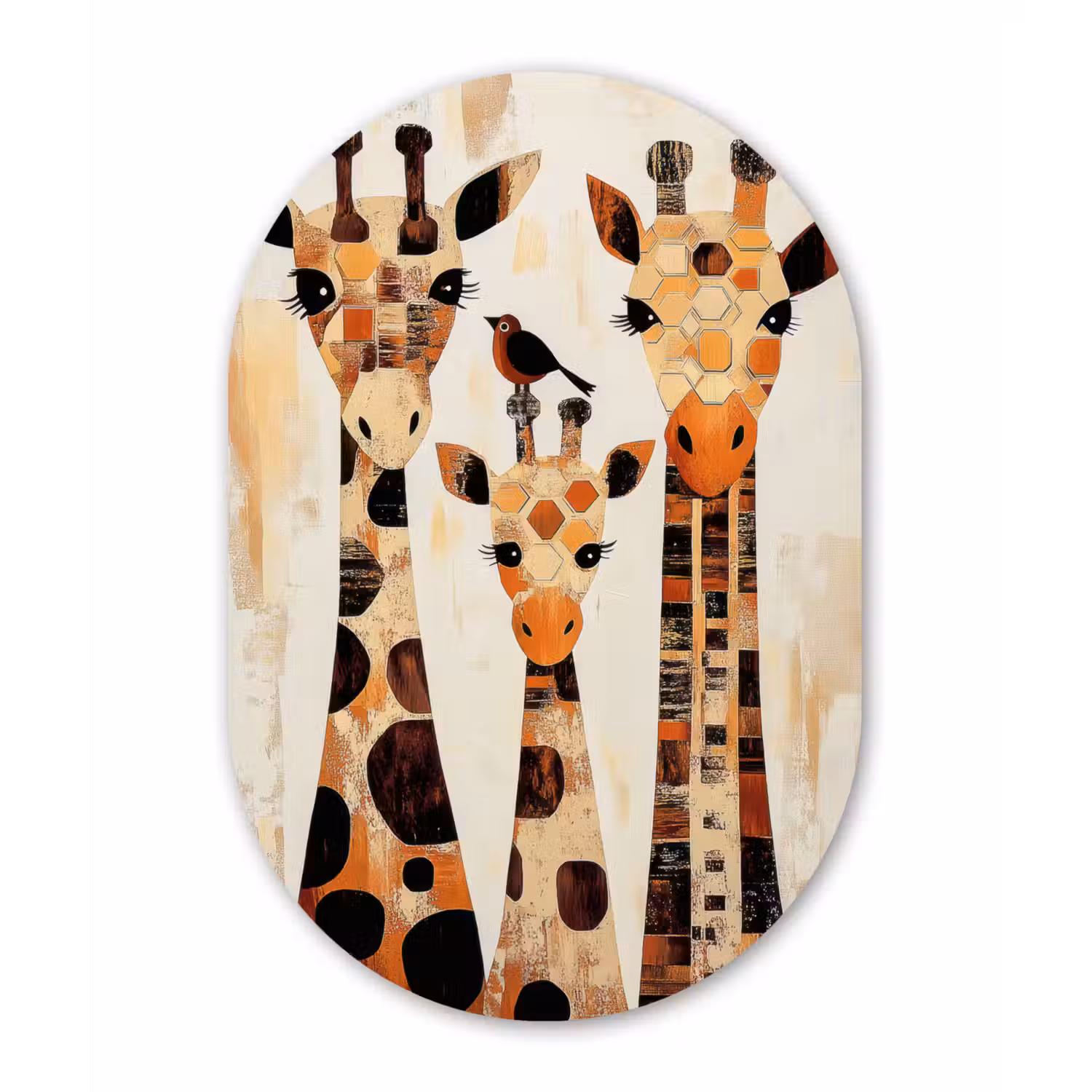 Giraffen - Cartoon - Crème Wandcirkel Ovaal Glas middel -3d