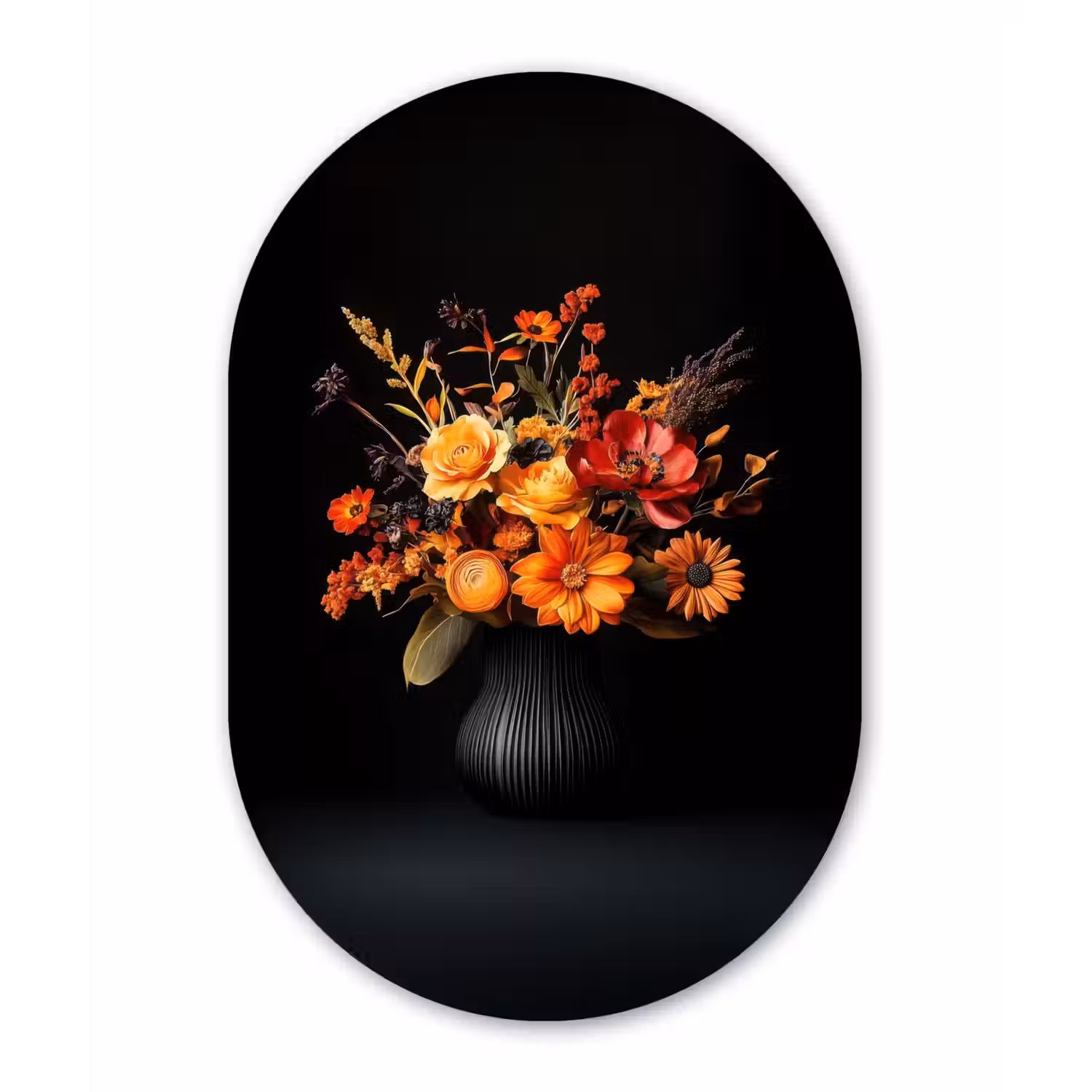 Herfst - Boeket - Oranje Wandcirkel Ovaal Glas middel -3d