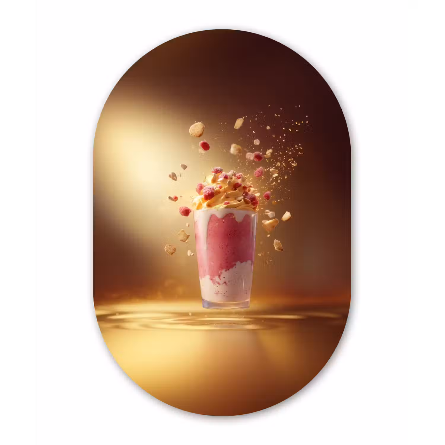 Framboos - Smoothie - Drinken - Roze Wandcirkel Ovaal Glas middel -3d