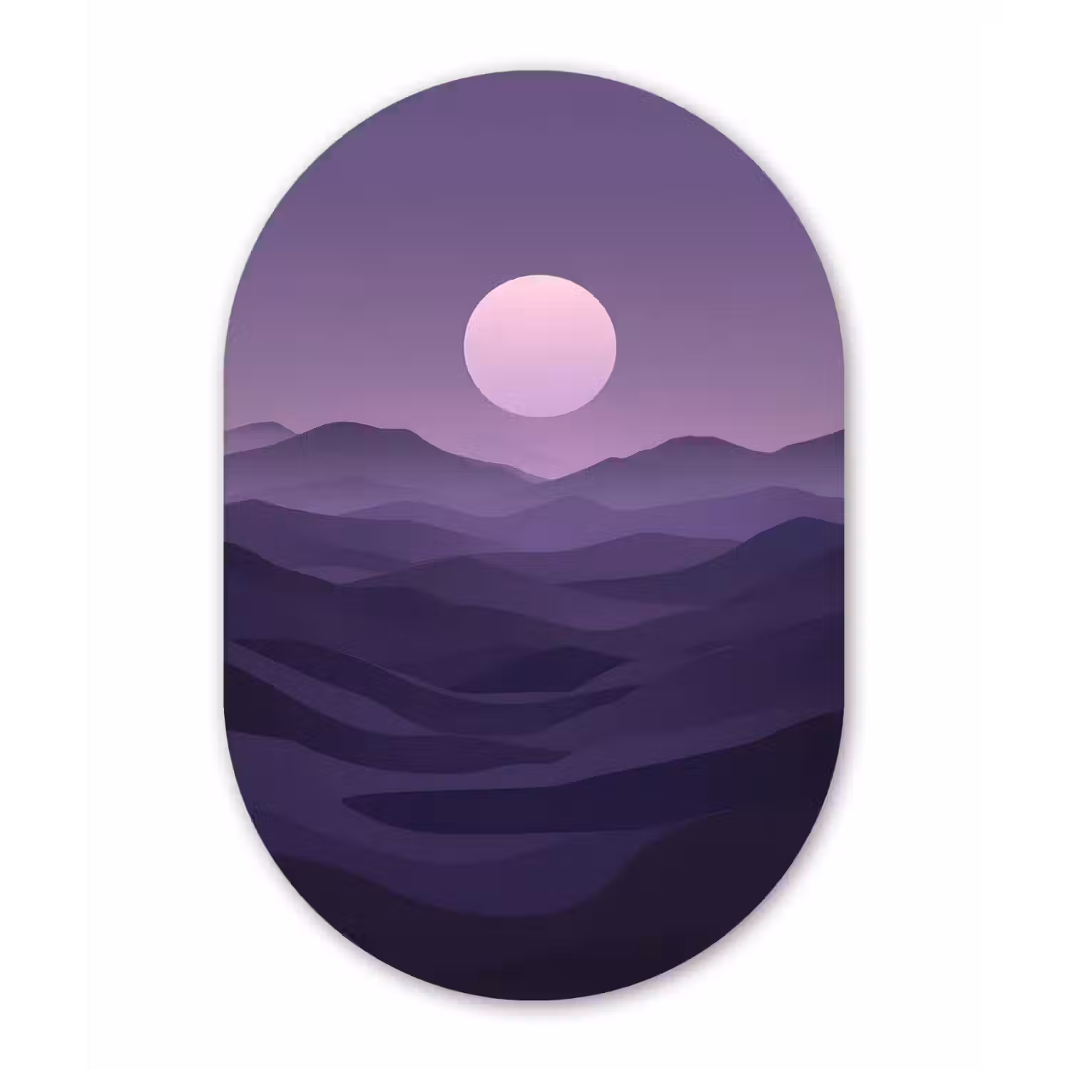 Heuvels - Paars - Mist - Zon Wandcirkel Ovaal Glas middel -3d