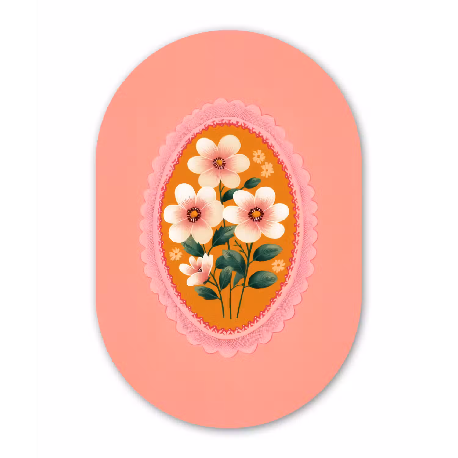 Illustratie - Bloemen - Rand - Roze Wandcirkel Ovaal Glas middel -3d