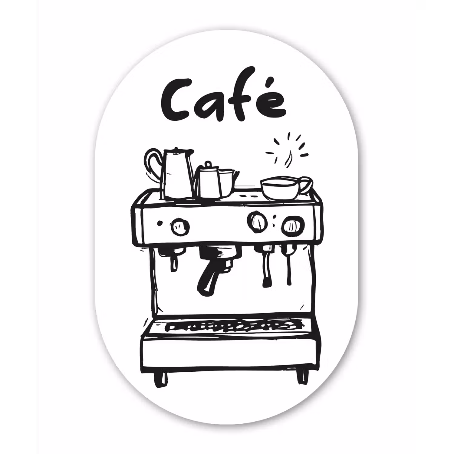 Illustratie - Café - Koffiemachine - Kopjes Wandcirkel Ovaal Glas middel -3d