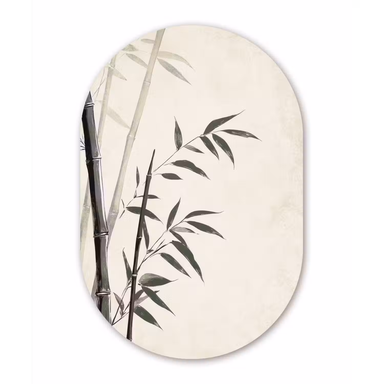 Japandi - Bamboe - Beige Wandcirkel Ovaal Glas middel -3d