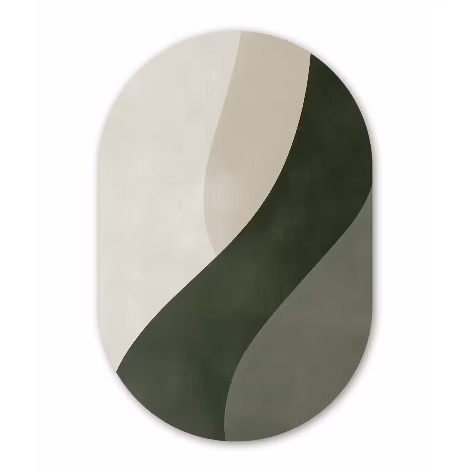 Japandi - Groen - Abstract - Modern Wandcirkel Ovaal Glas middel -3d