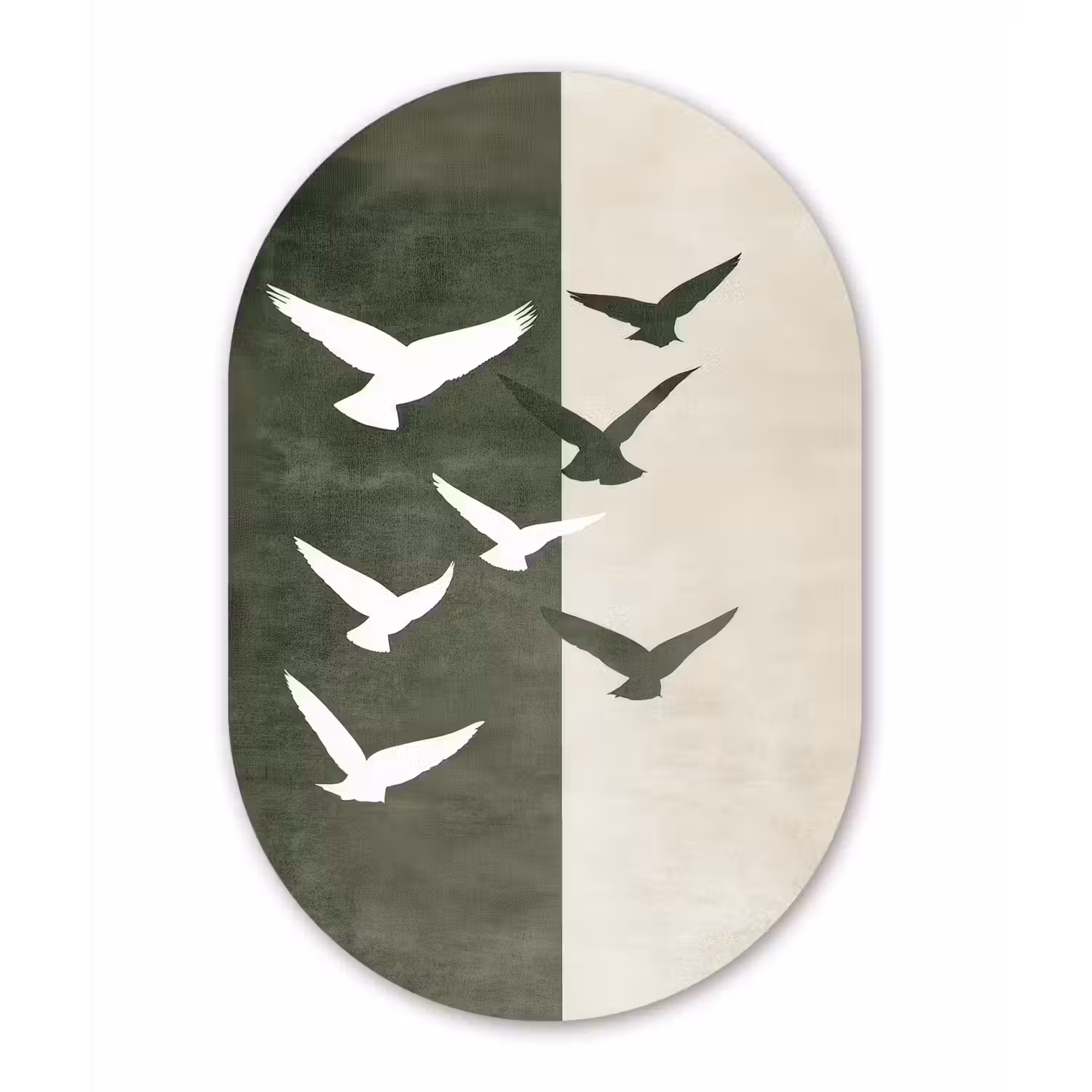 Japandi - Vogel - Groen Wandcirkel Ovaal Glas middel -3d