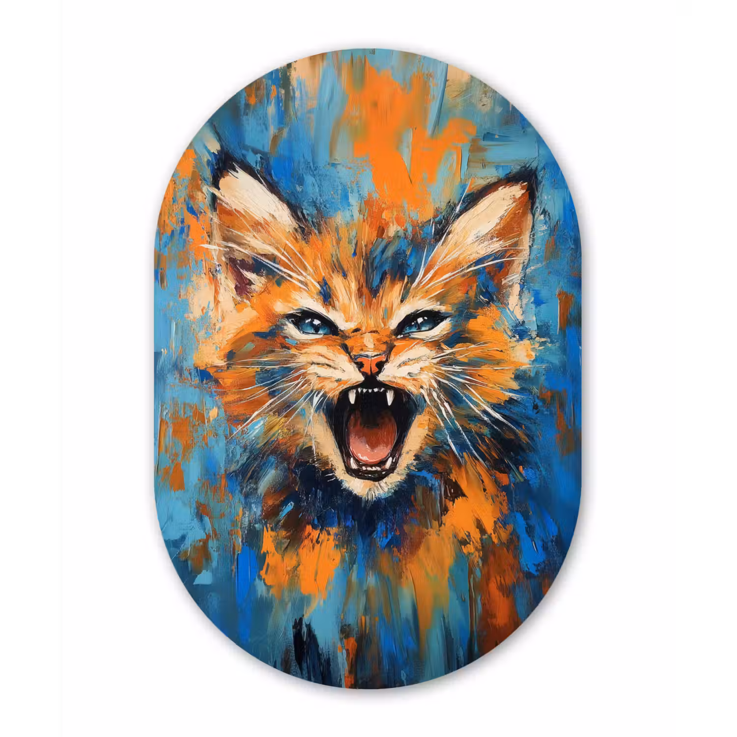 Kat - Kleurrijk - Oranje - Blauw Wandcirkel Ovaal Glas middel -3d