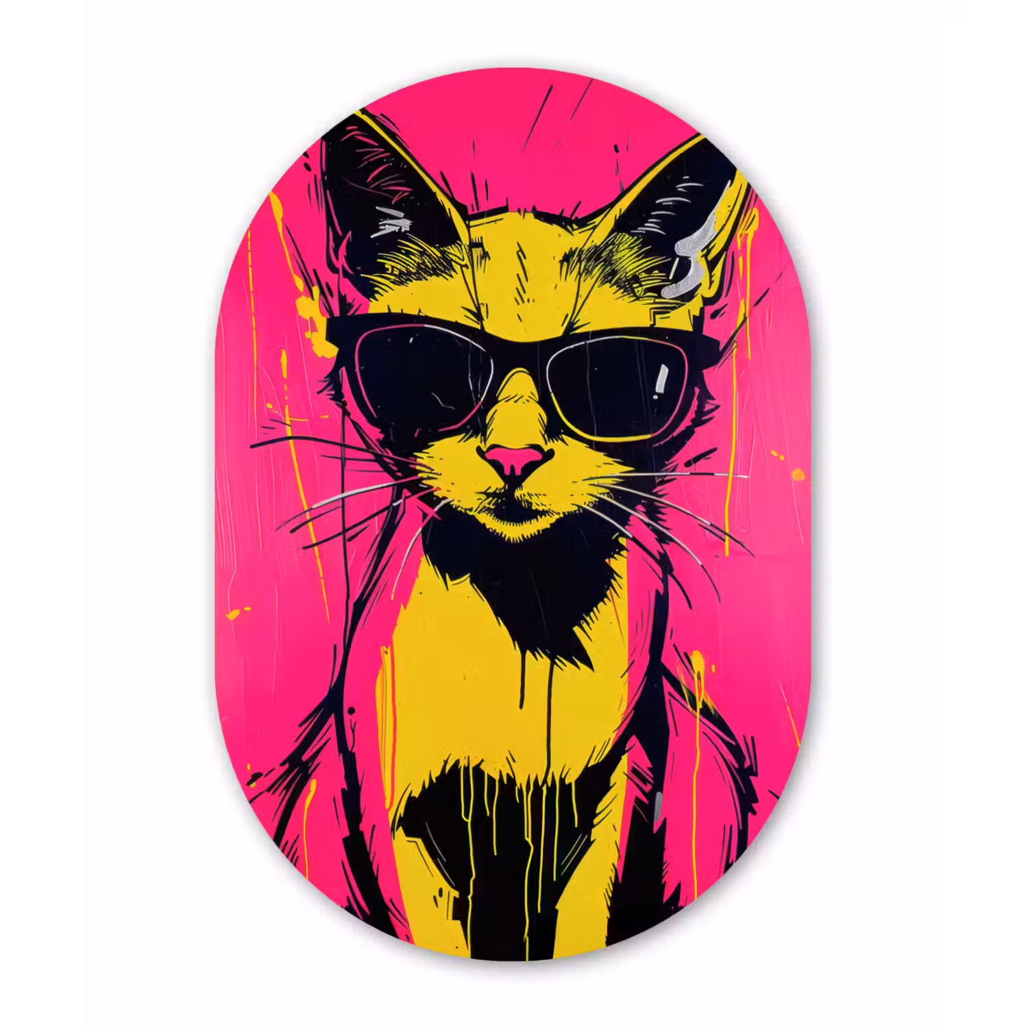 Kat - Art - Zonnebril - Roze Wandcirkel Ovaal Glas middel -3d