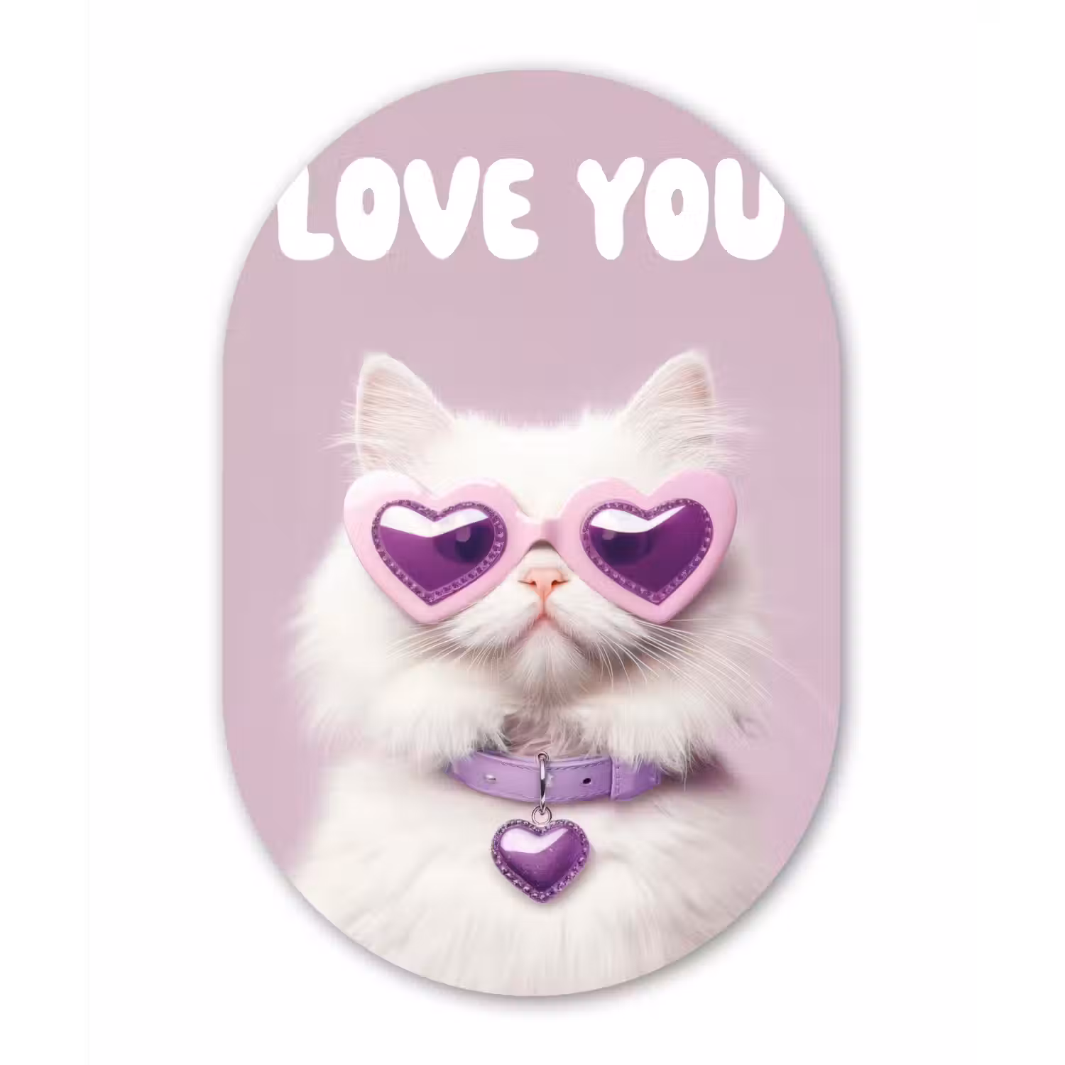 Kat - Love - Paars - Valentijn Wandcirkel Ovaal Glas middel -3d