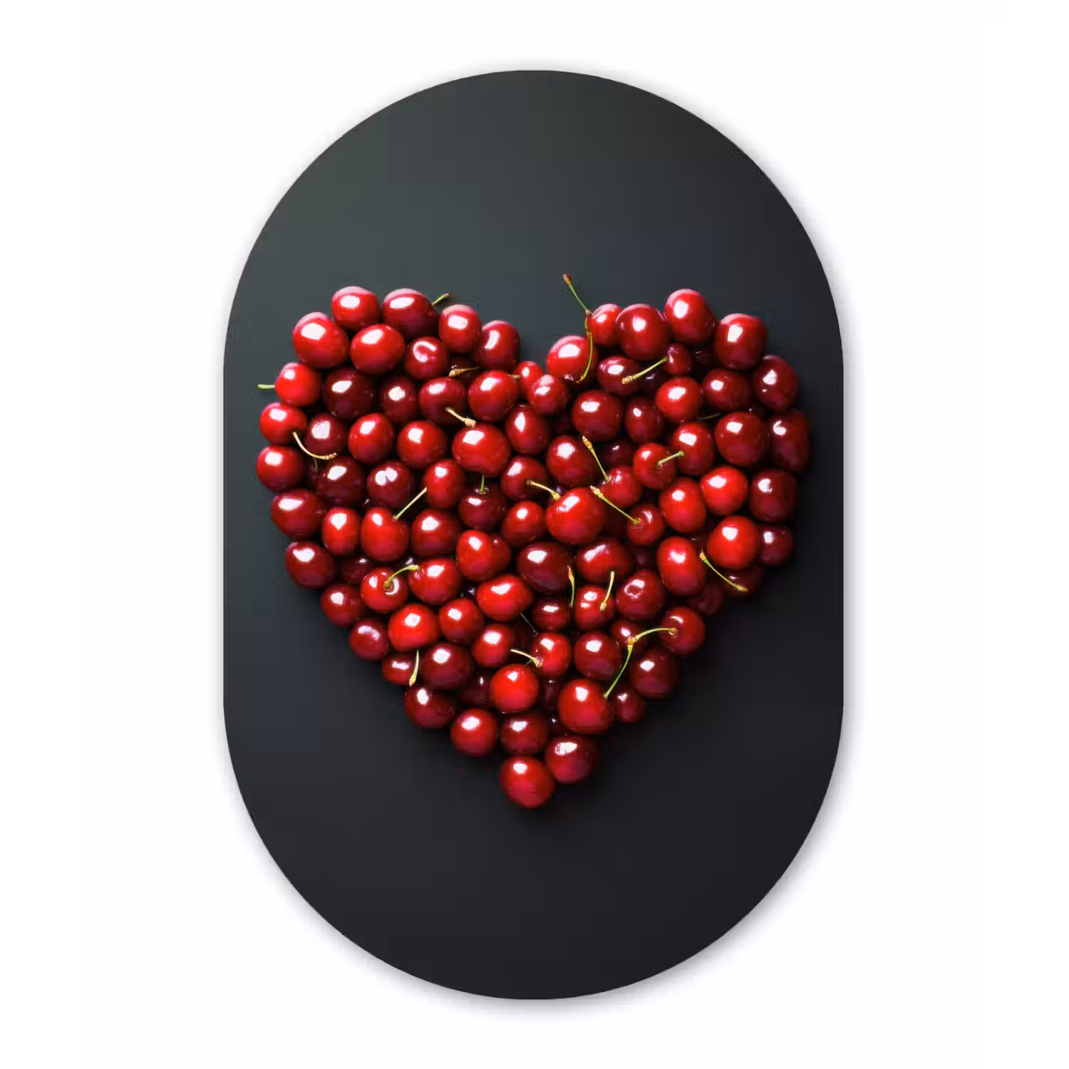 Kersen - Hart - Rood - Zwart Wandcirkel Ovaal Glas middel -3d
