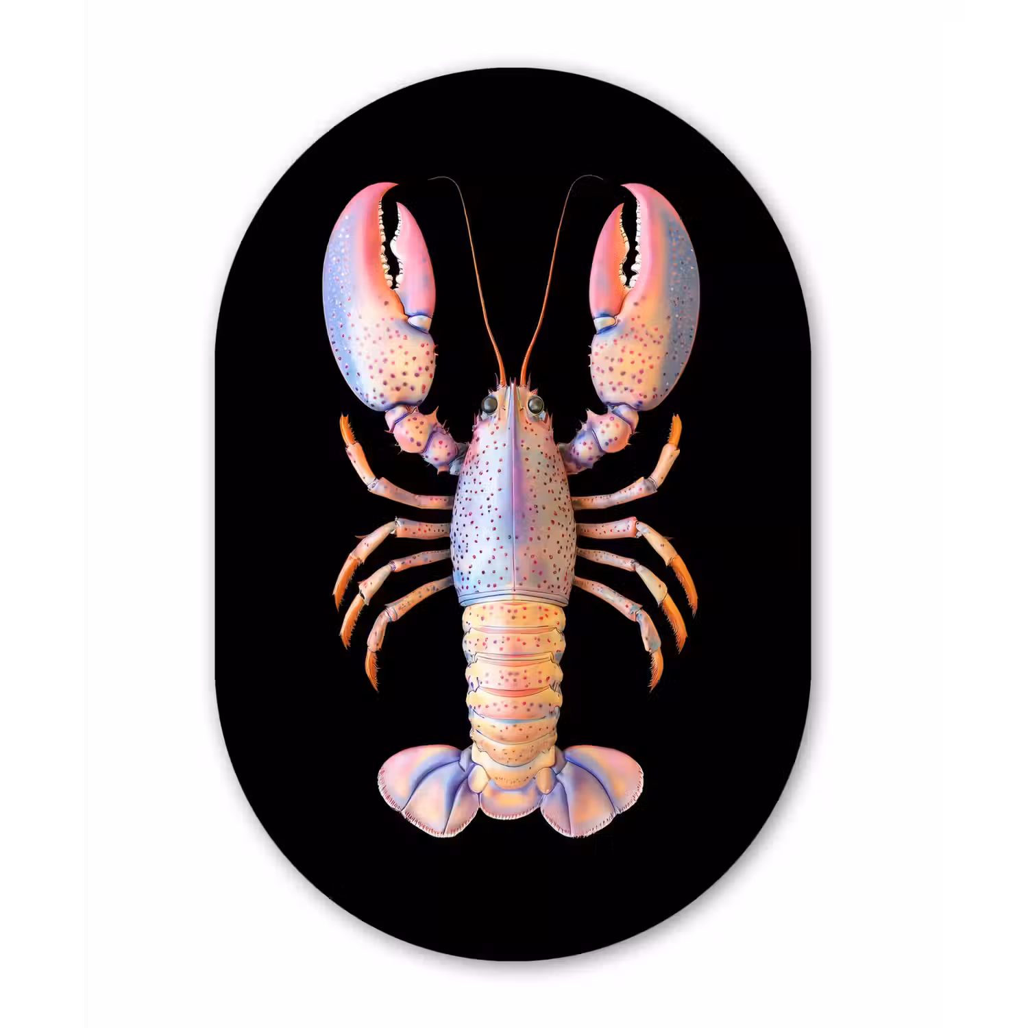Kreeft - Roze - Zacht - Zwart Wandcirkel Ovaal Glas middel -3d