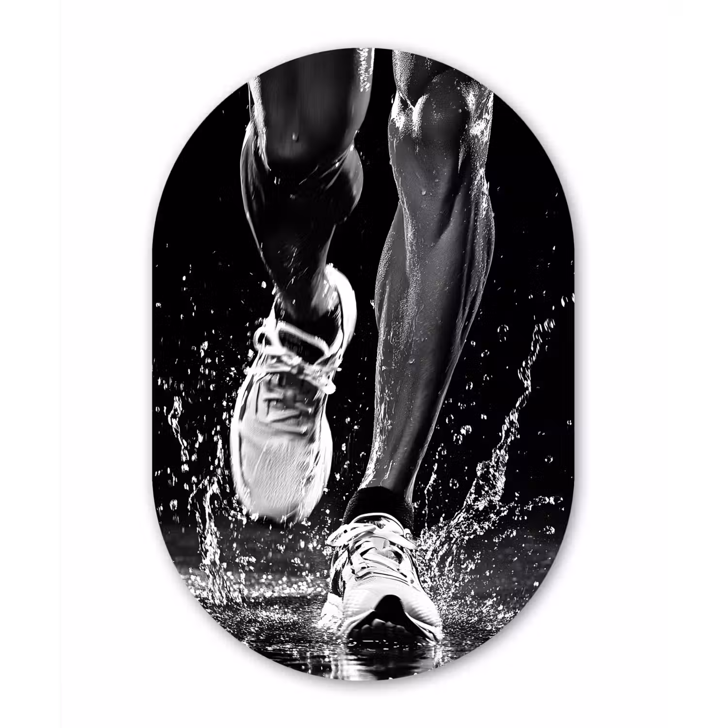 Hardloopschoenen - Rennen - Druppels - Zwart Wandcirkel Ovaal Glas middel -3d