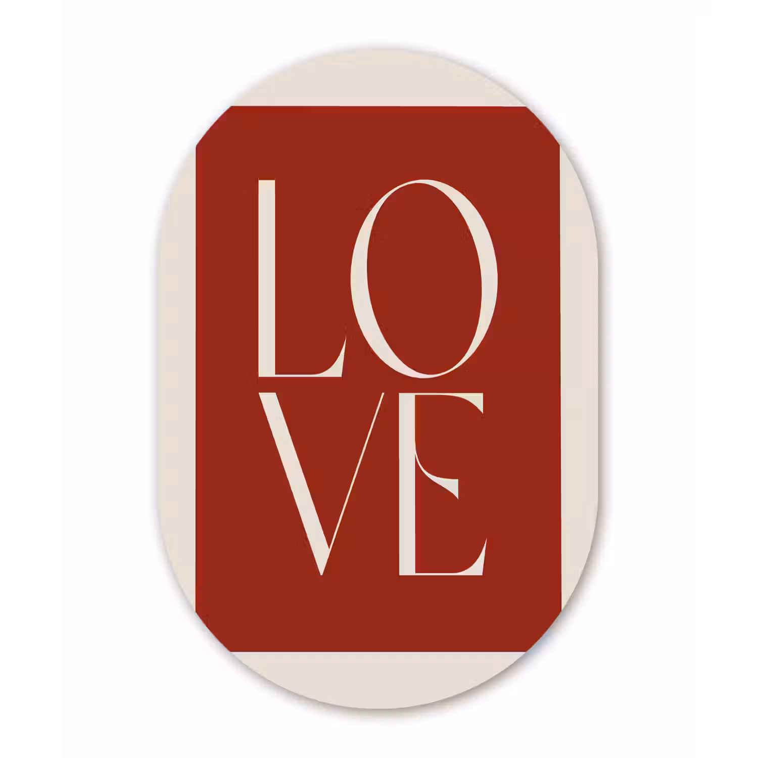 Love - Rood - Minimalistisch Wandcirkel Ovaal Glas middel -3d