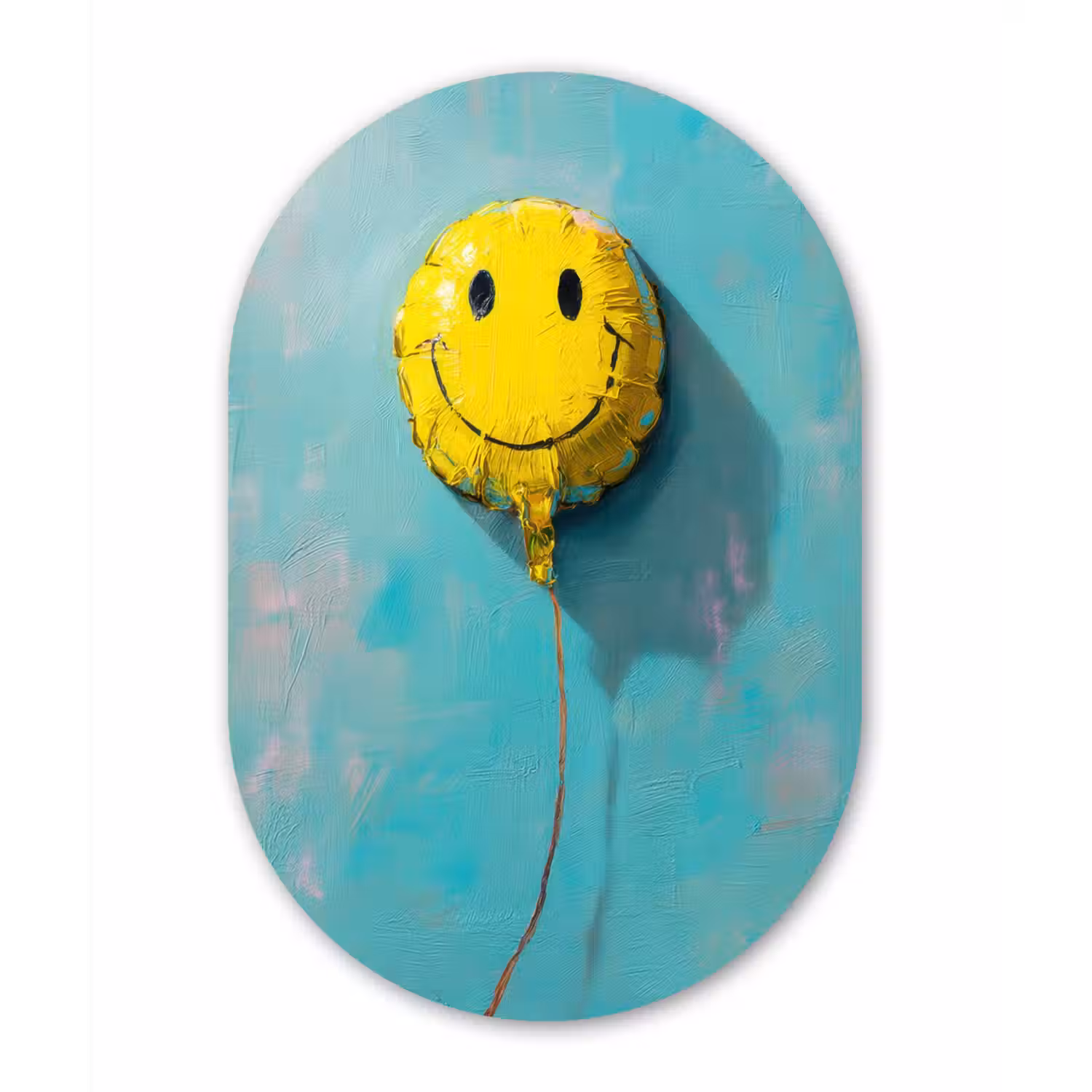 Ballon - Geel - Smiley Wandcirkel Ovaal Glas middel -3d