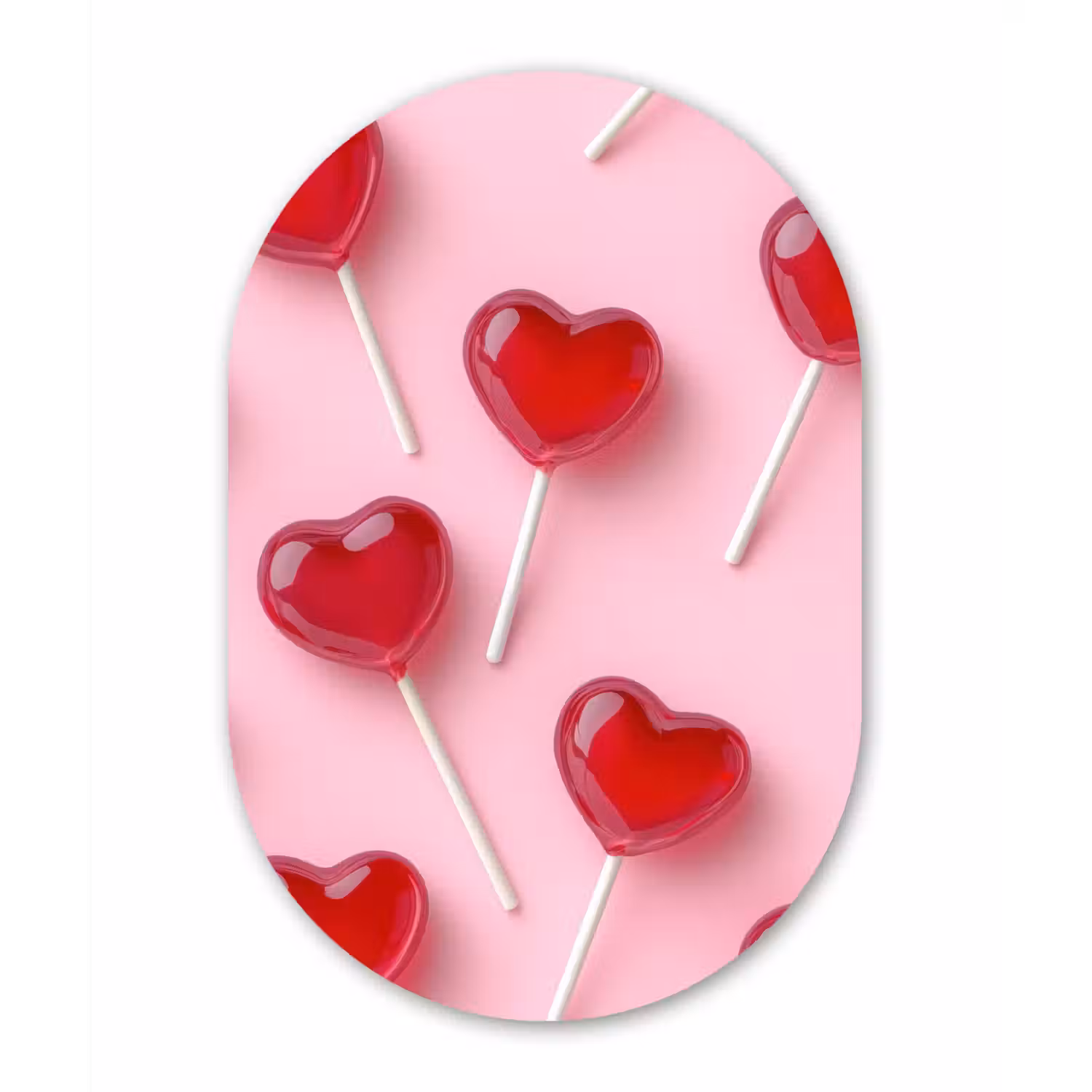 Lollies - Hartjes - Roze Wandcirkel Ovaal Glas middel -3d