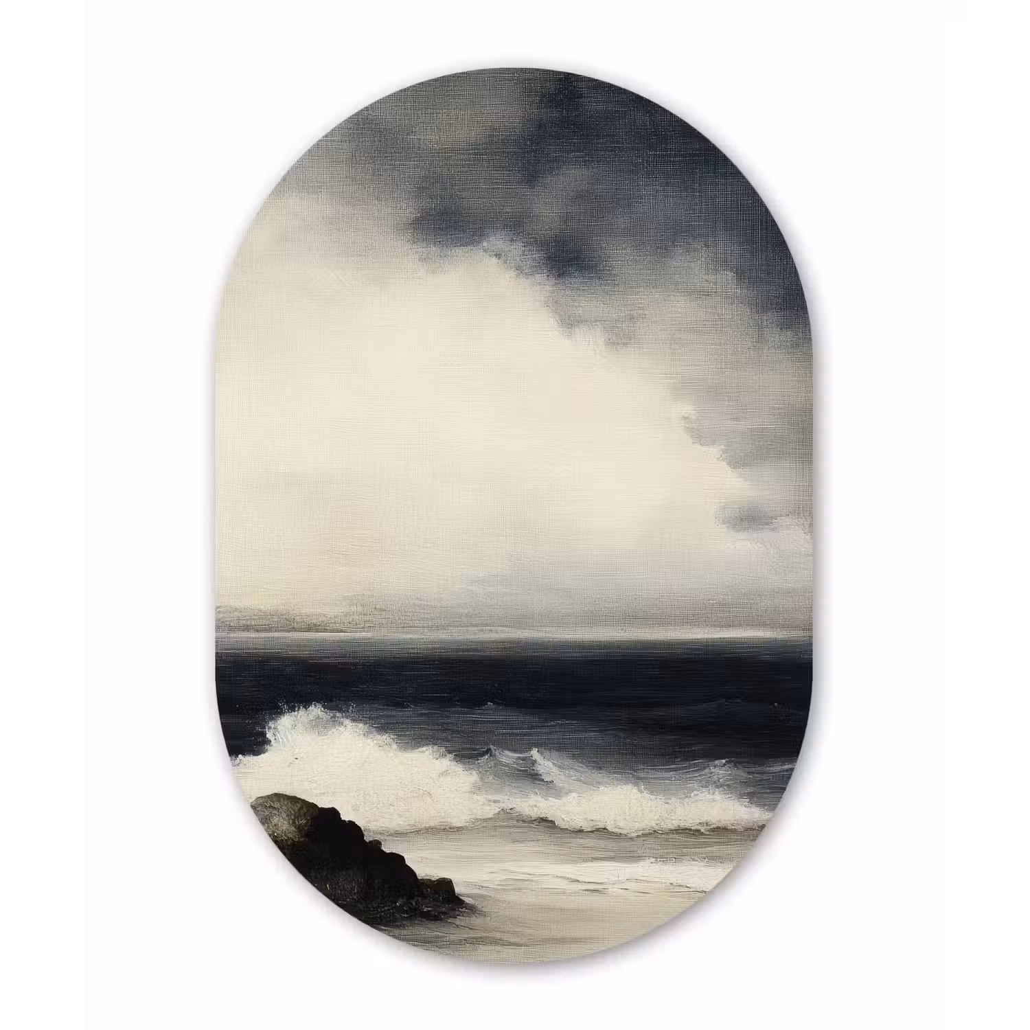 Zee - Rotsen - Storm Wandcirkel Ovaal Glas middel -3d