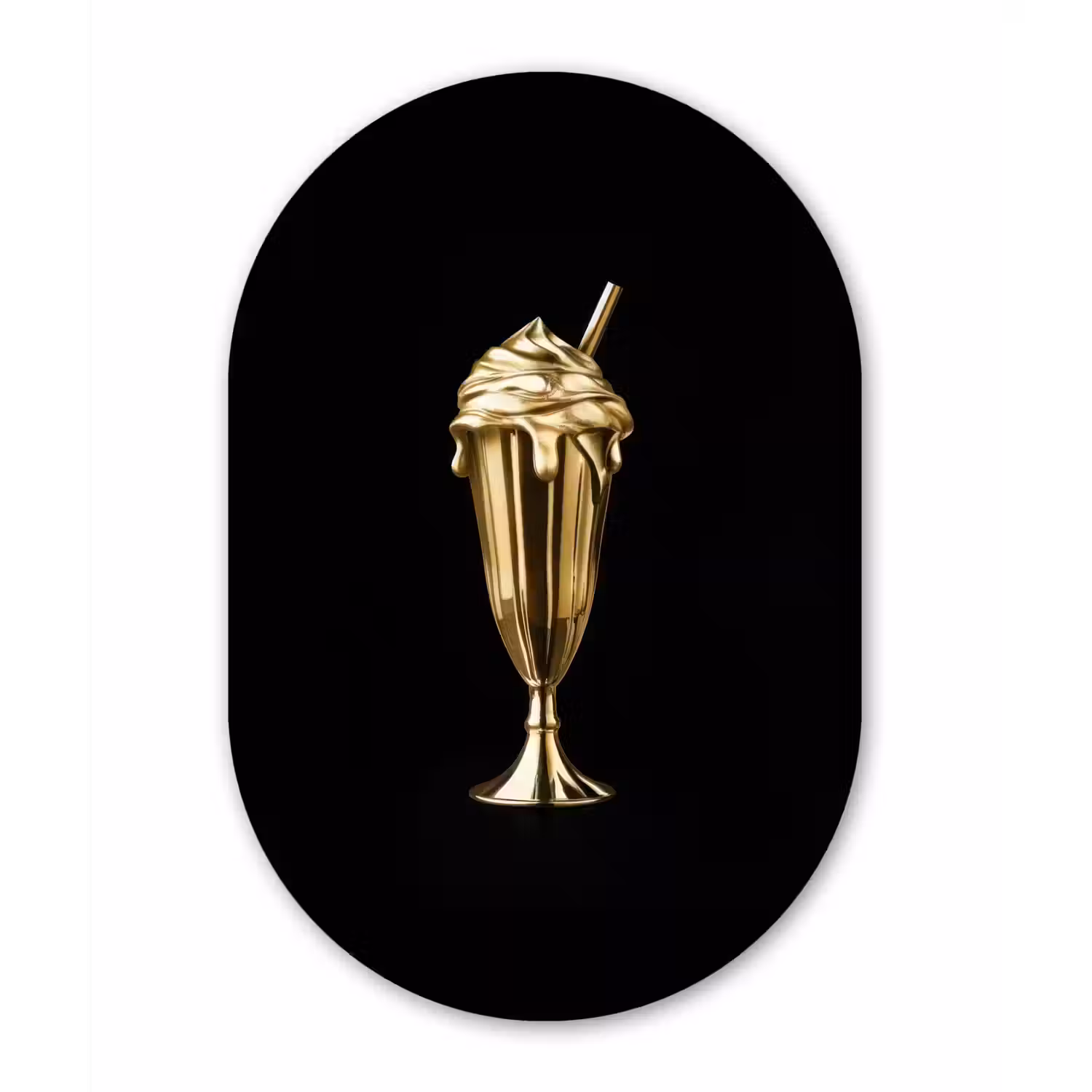 Milkshake - Goud - Drinken - Zwart Wandcirkel Ovaal Glas middel -3d
