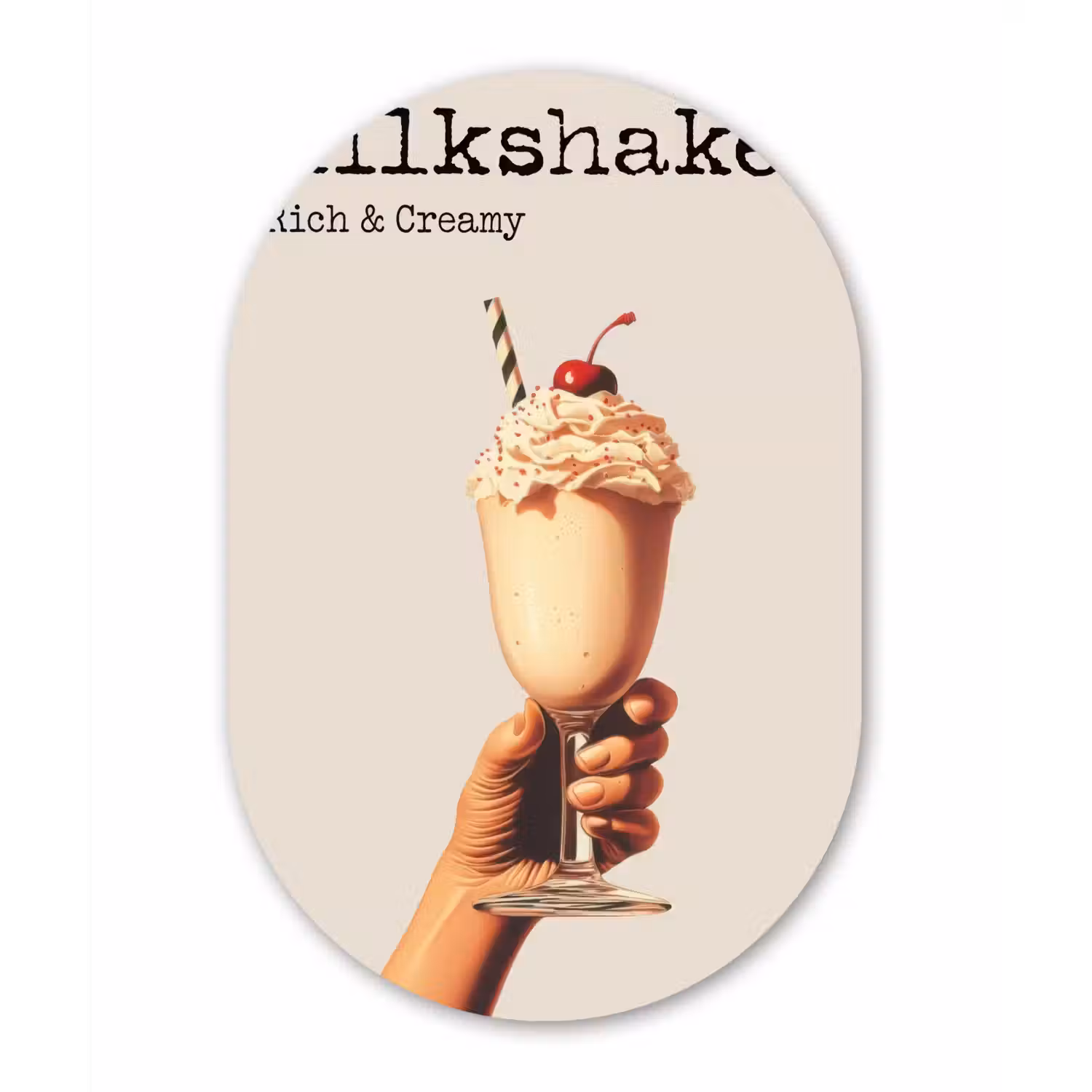 Milkshake - Kers - Rietje Wandcirkel Ovaal Glas middel -3d