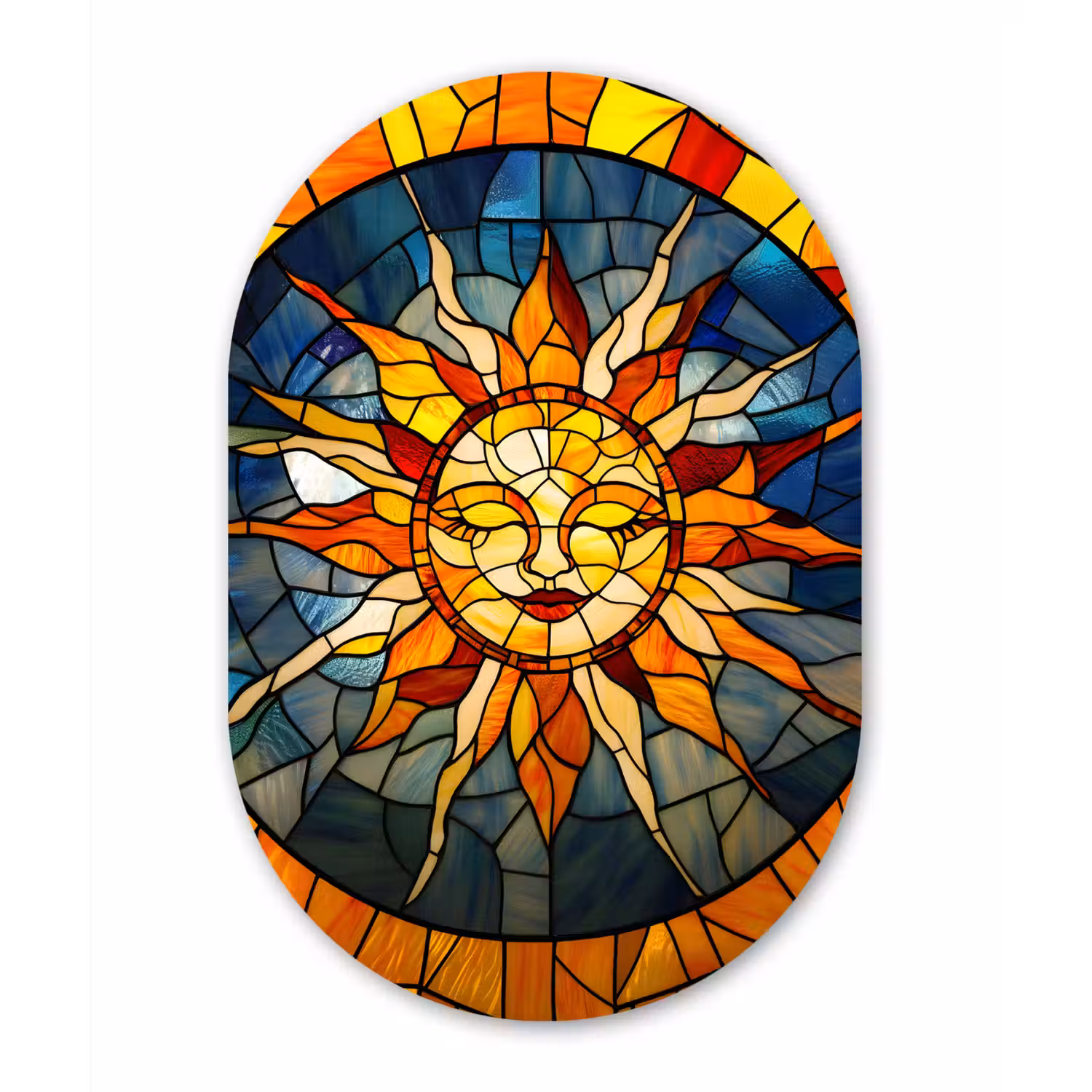 Mozaïek - Zon - Geel - Cirkel Wandcirkel Ovaal Glas middel -3d