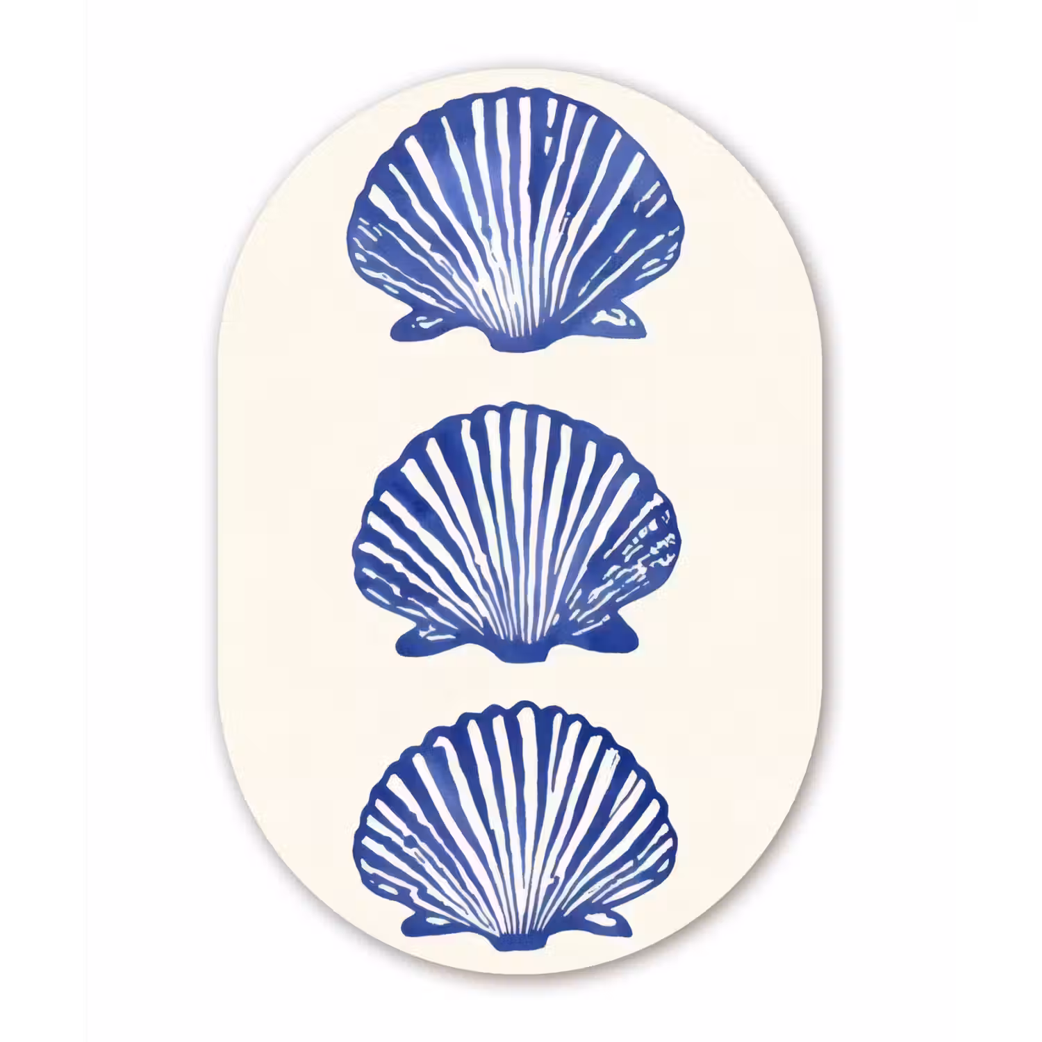 Schelpen - Blauw - Patroon Wandcirkel Ovaal Glas middel -3d