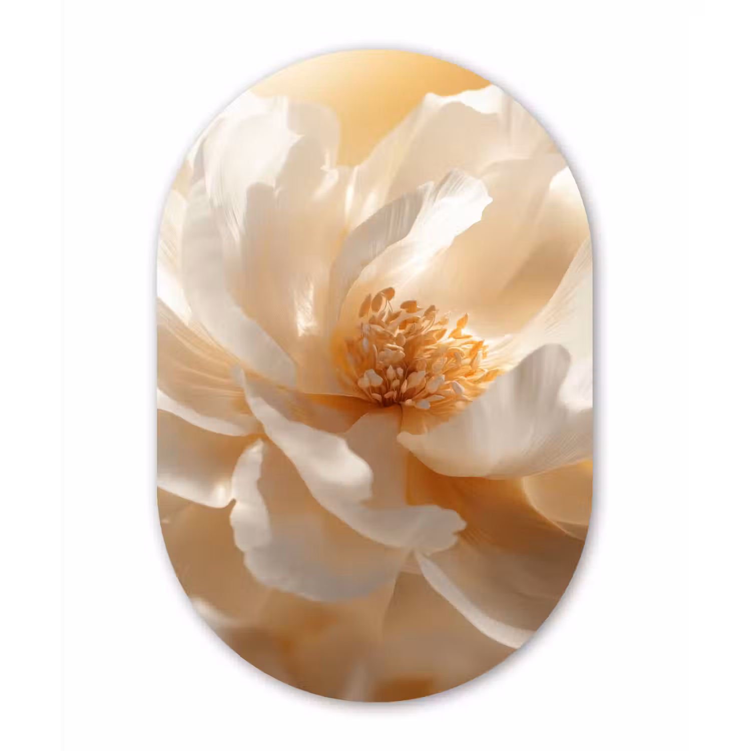 Close up - Pioenroos - Wit Wandcirkel Ovaal Glas middel -3d
